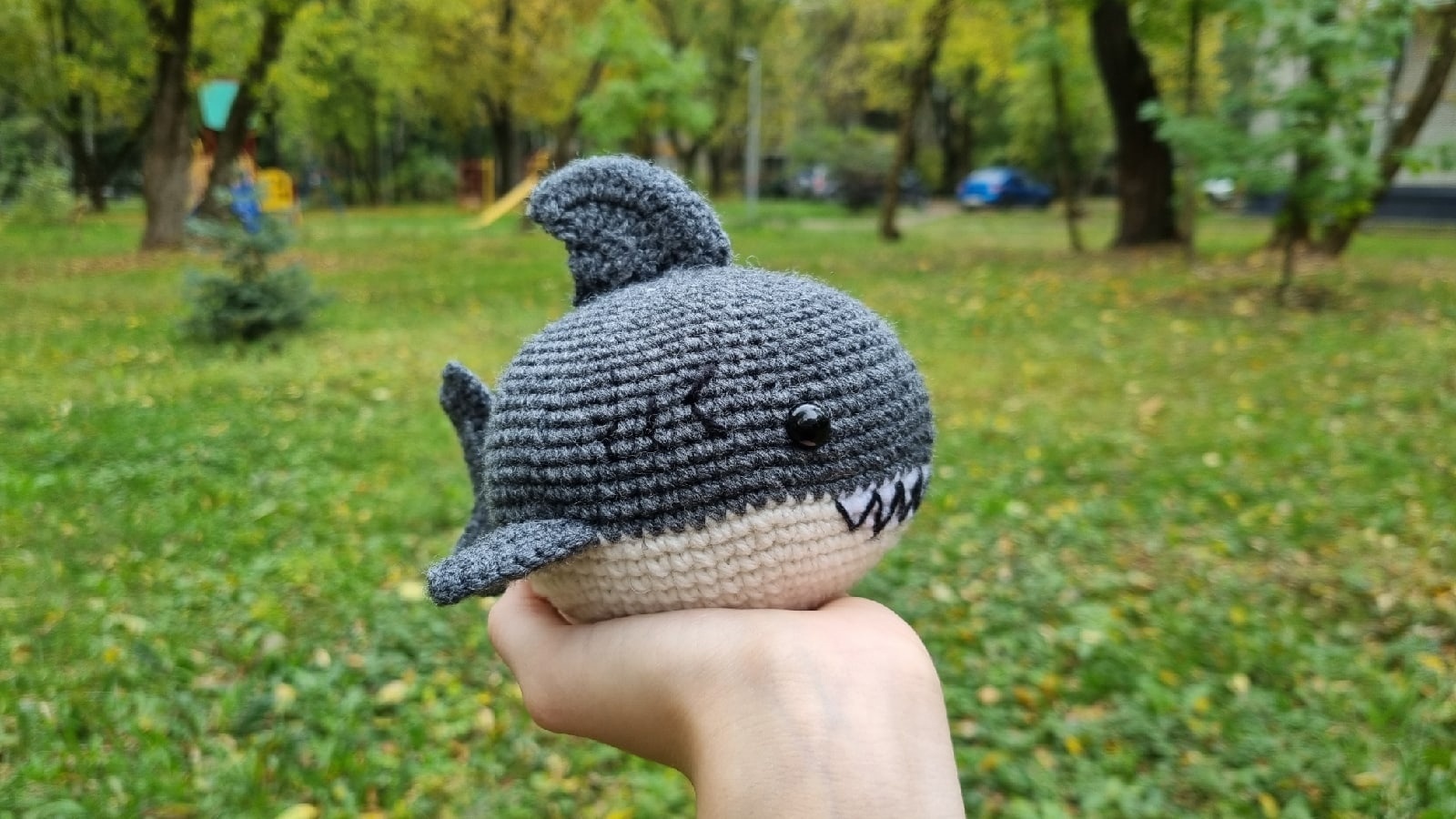 Very dangerous predator :3 - My, Knitting, Crochet, Knitted toys, Needlework without process, Amigurumi, Author's toy, Soft toy, Toys, Shark, Longpost