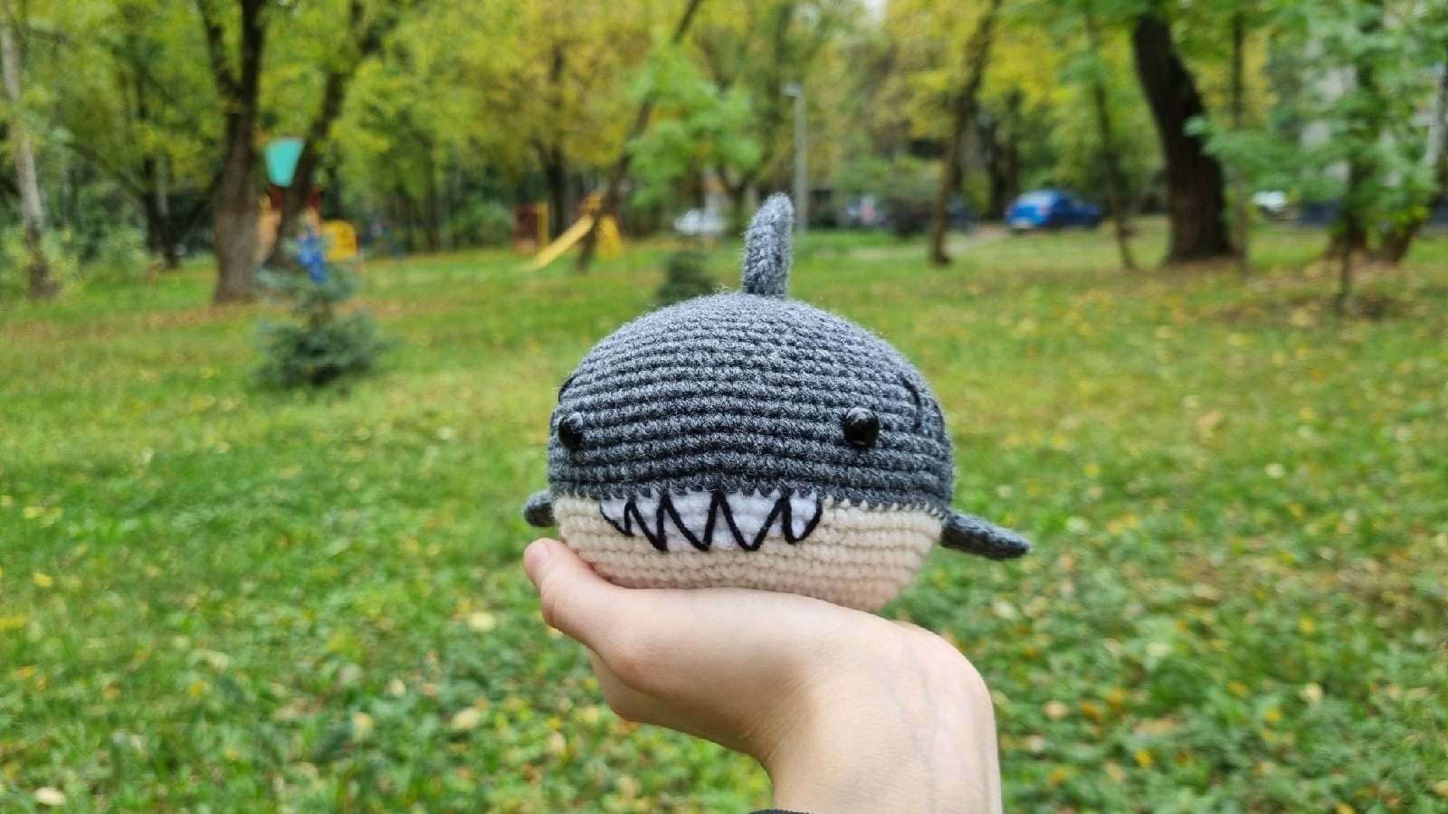 Very dangerous predator :3 - My, Knitting, Crochet, Knitted toys, Needlework without process, Amigurumi, Author's toy, Soft toy, Toys, Shark, Longpost