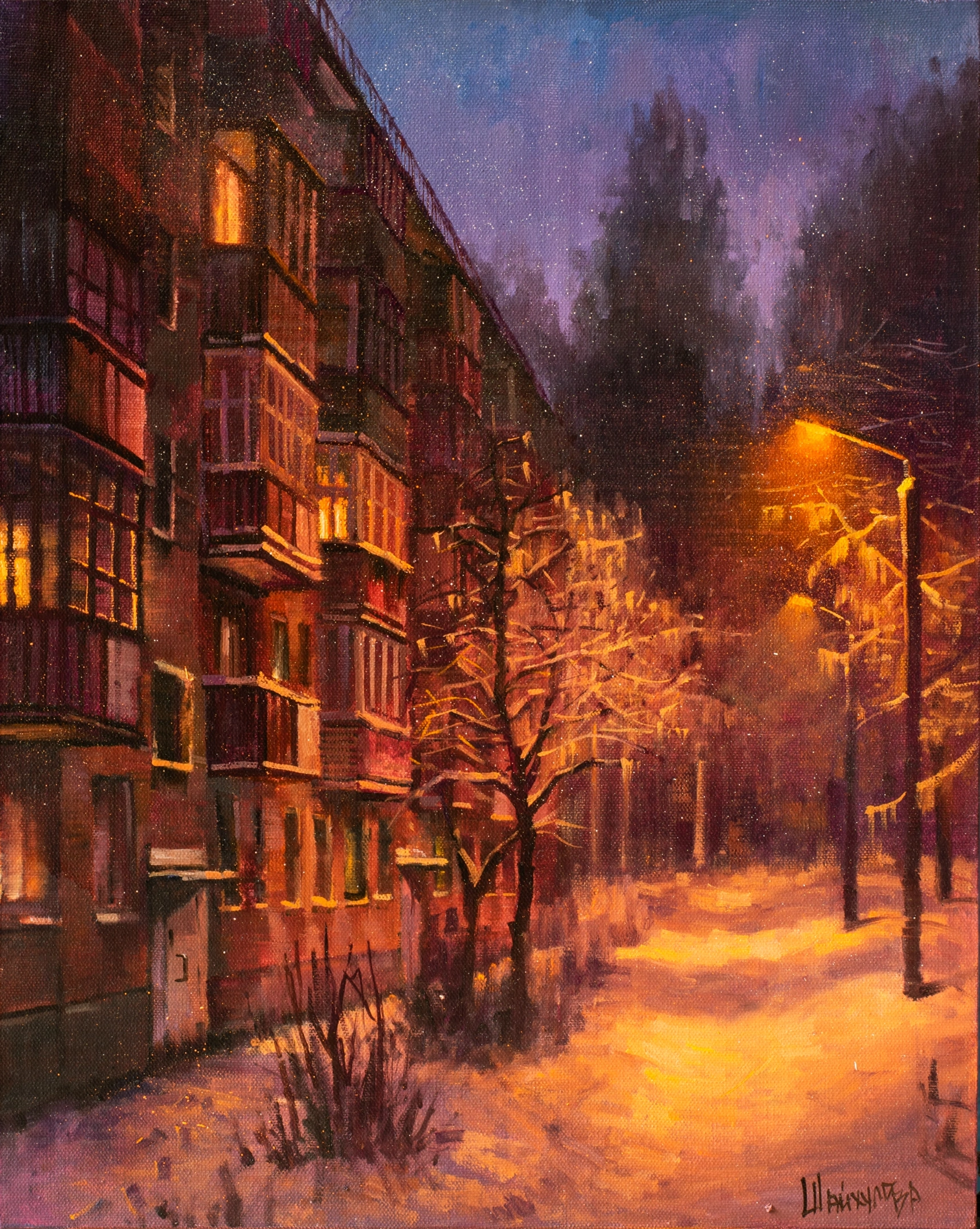 Winter courtyards of five-story buildings in my painting - My, Landscape, Art, Creation, Drawing, Painting, Longpost