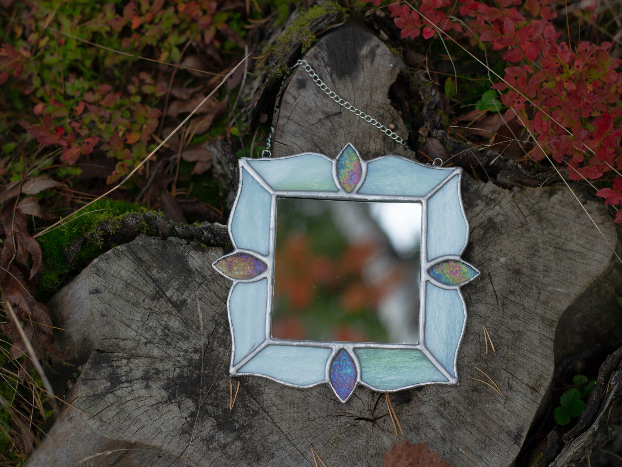 Mirrors in the autumn forest - My, Stained glass window by Tiffany, Handmade, Decor, Mirror, Longpost