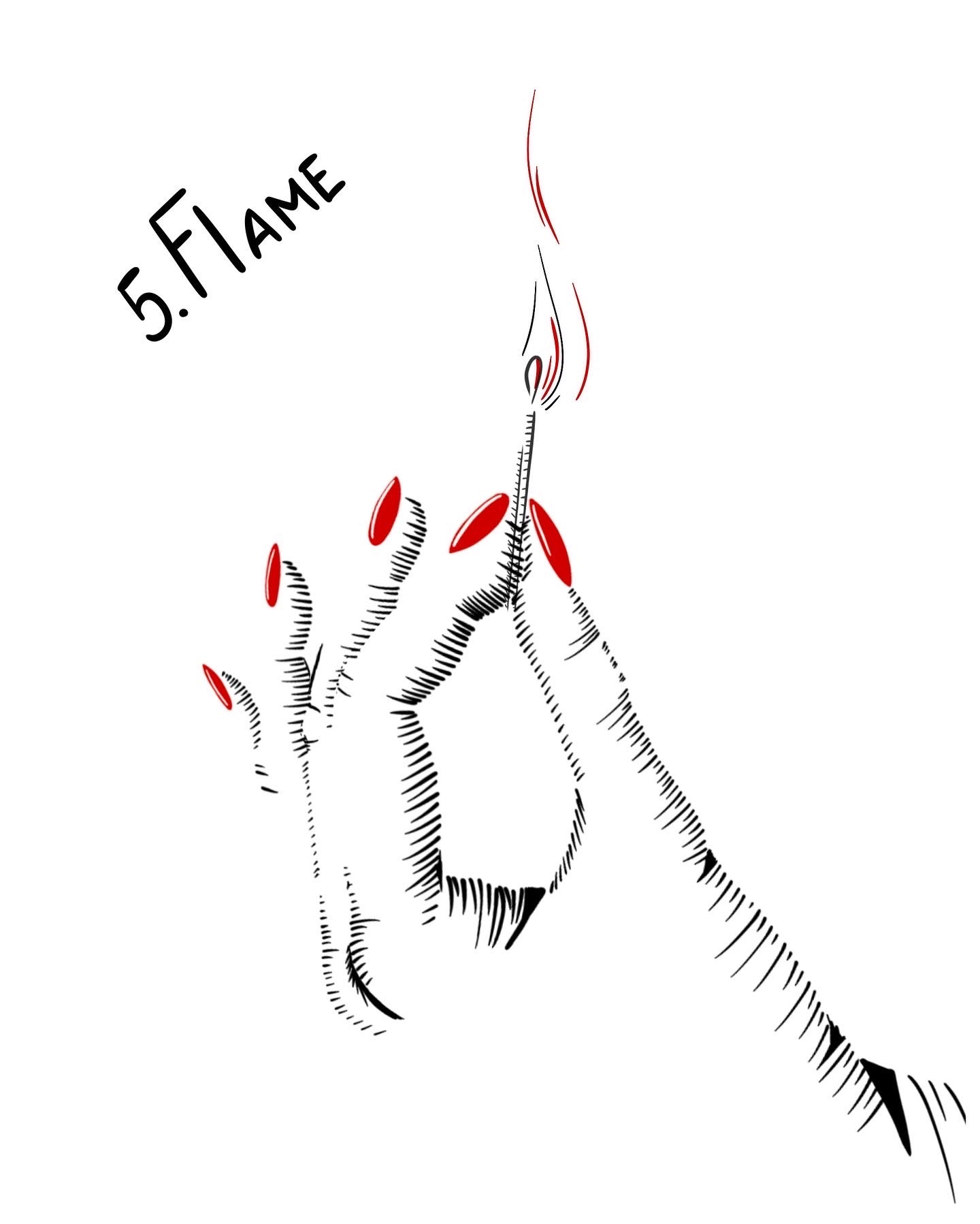 Day 5. Flame. Inktober 2022 - Моё, Inktober, Тушь, Рисунок, Цифровой рисунок, Арт, Длиннопост