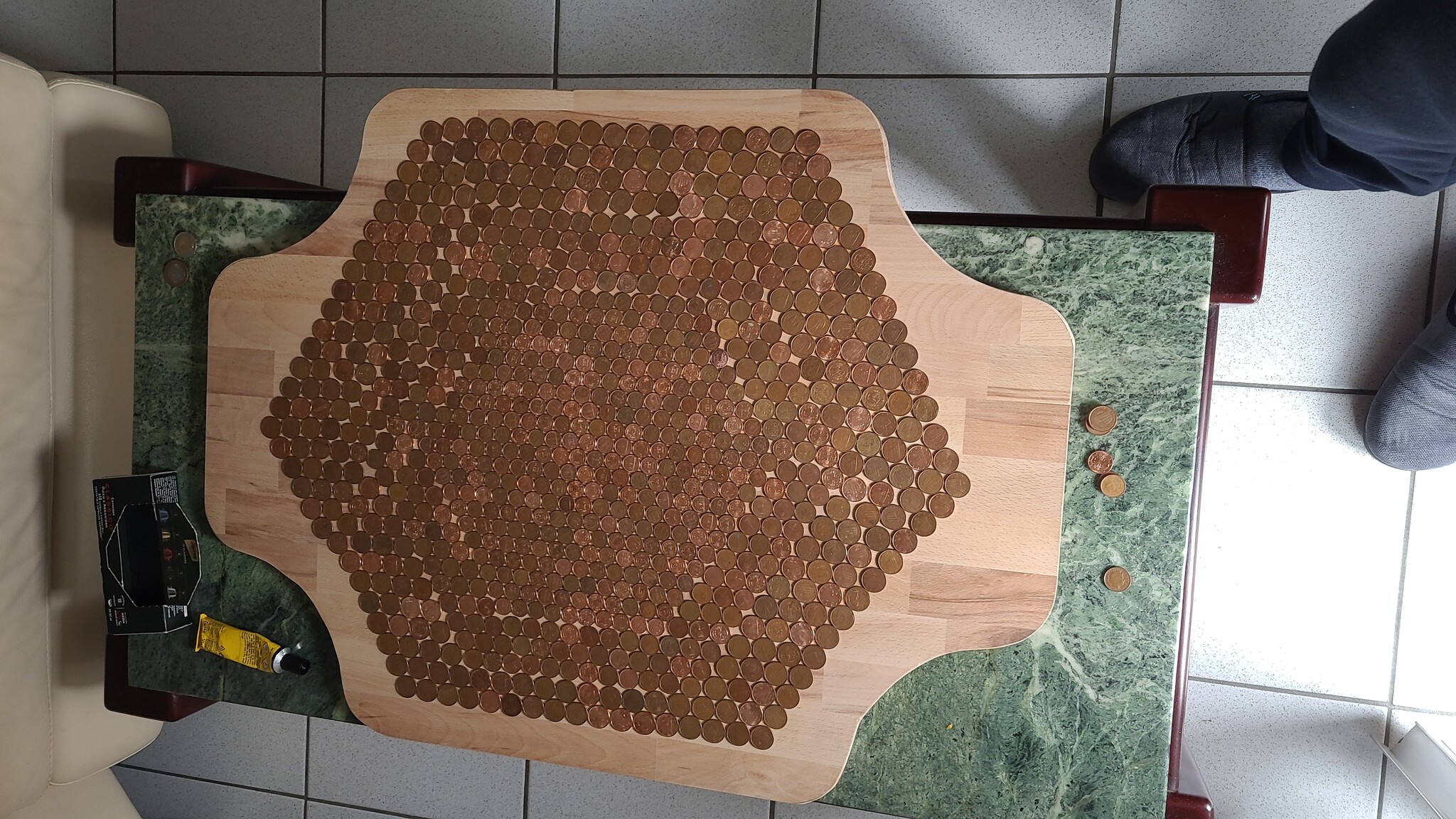 Table top made of euro cents. Fulfilled an old dream - My, Table, Coin, With your own hands, Dream, Cent, Epoxy resin