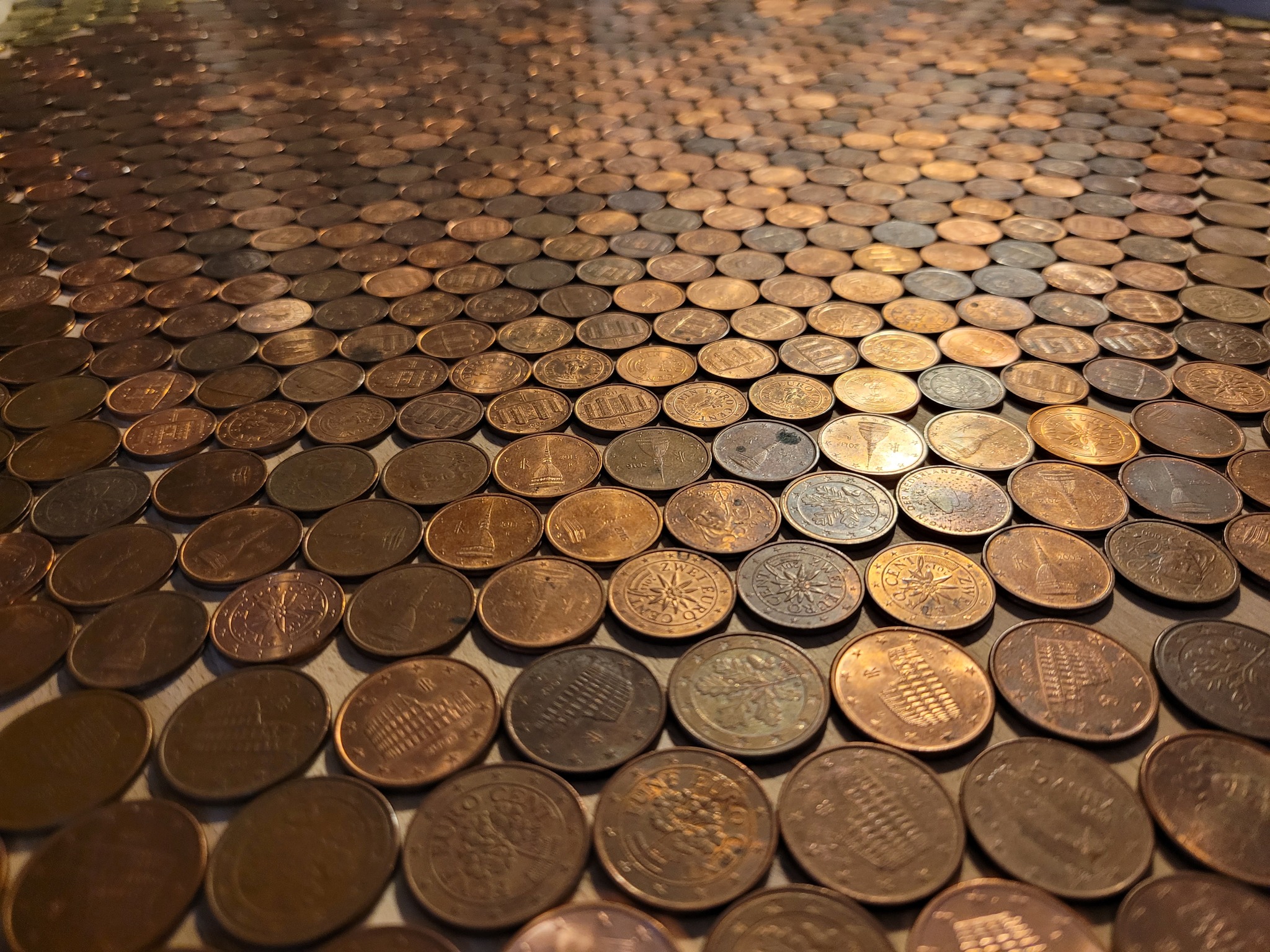 Table top made of euro cents. Fulfilled an old dream - My, Table, Coin, With your own hands, Dream, Cent, Epoxy resin