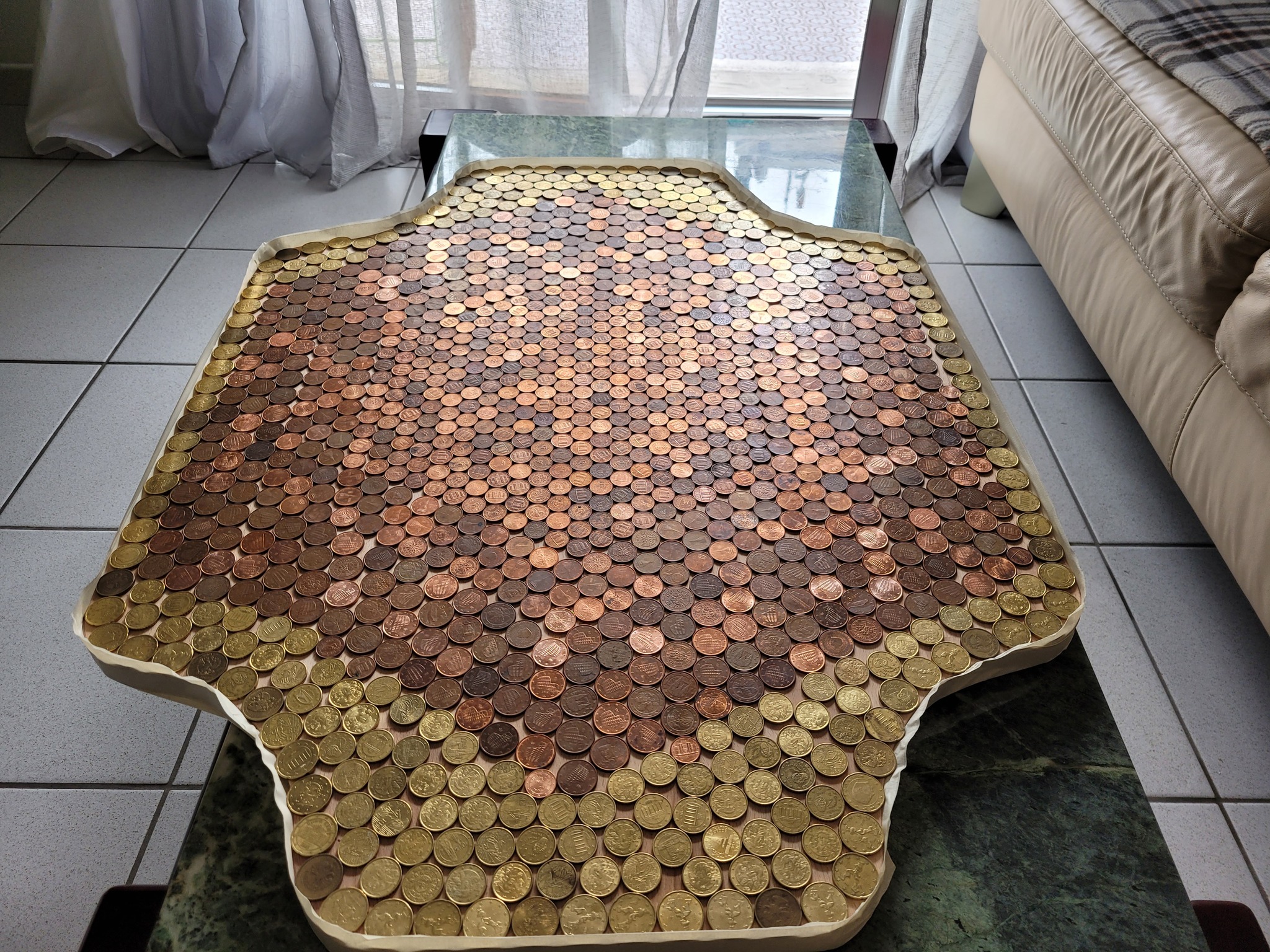 Table top made of euro cents. Fulfilled an old dream - My, Table, Coin, With your own hands, Dream, Cent, Epoxy resin