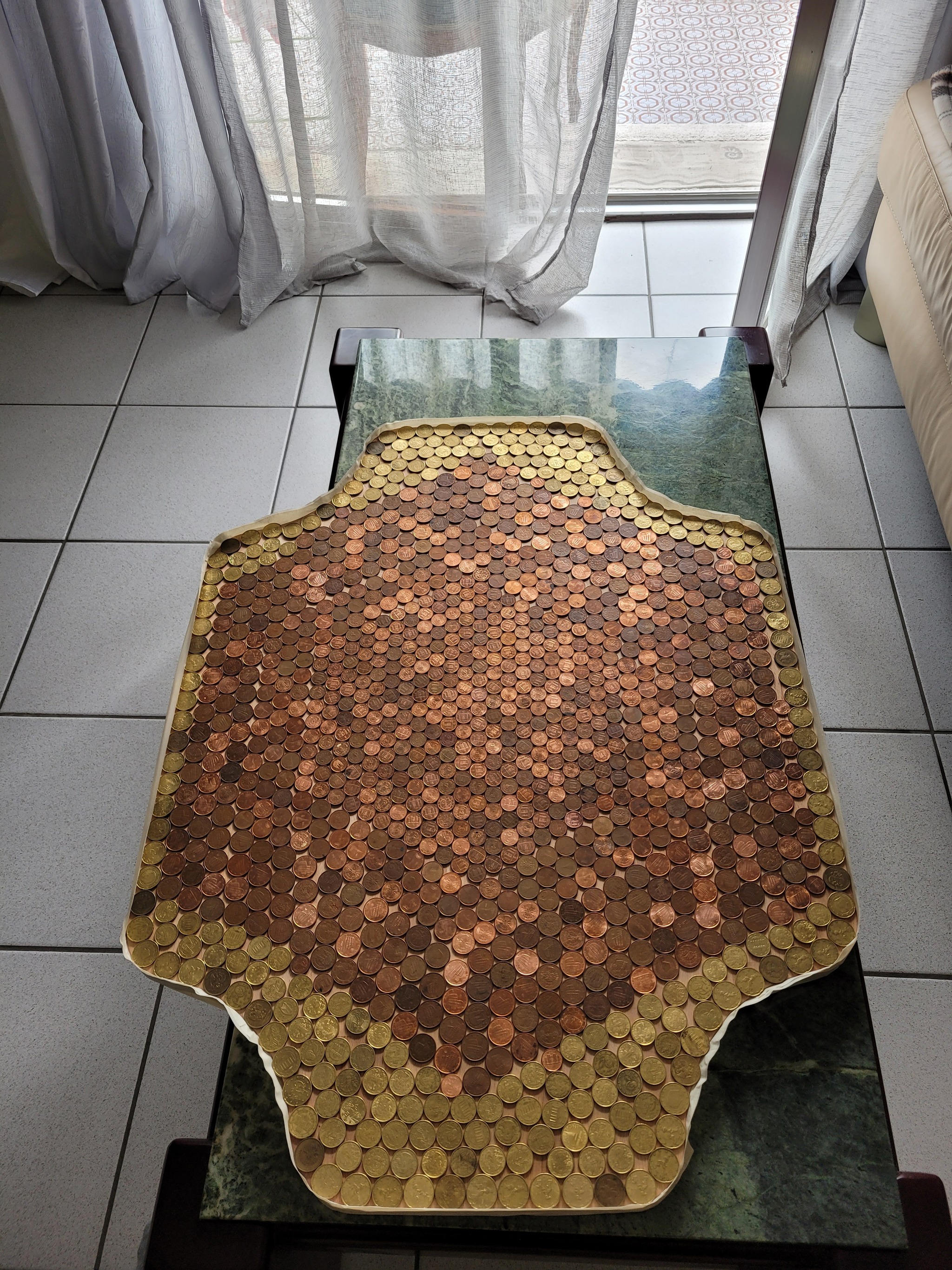 Table top made of euro cents. Fulfilled an old dream - My, Table, Coin, With your own hands, Dream, Cent, Epoxy resin