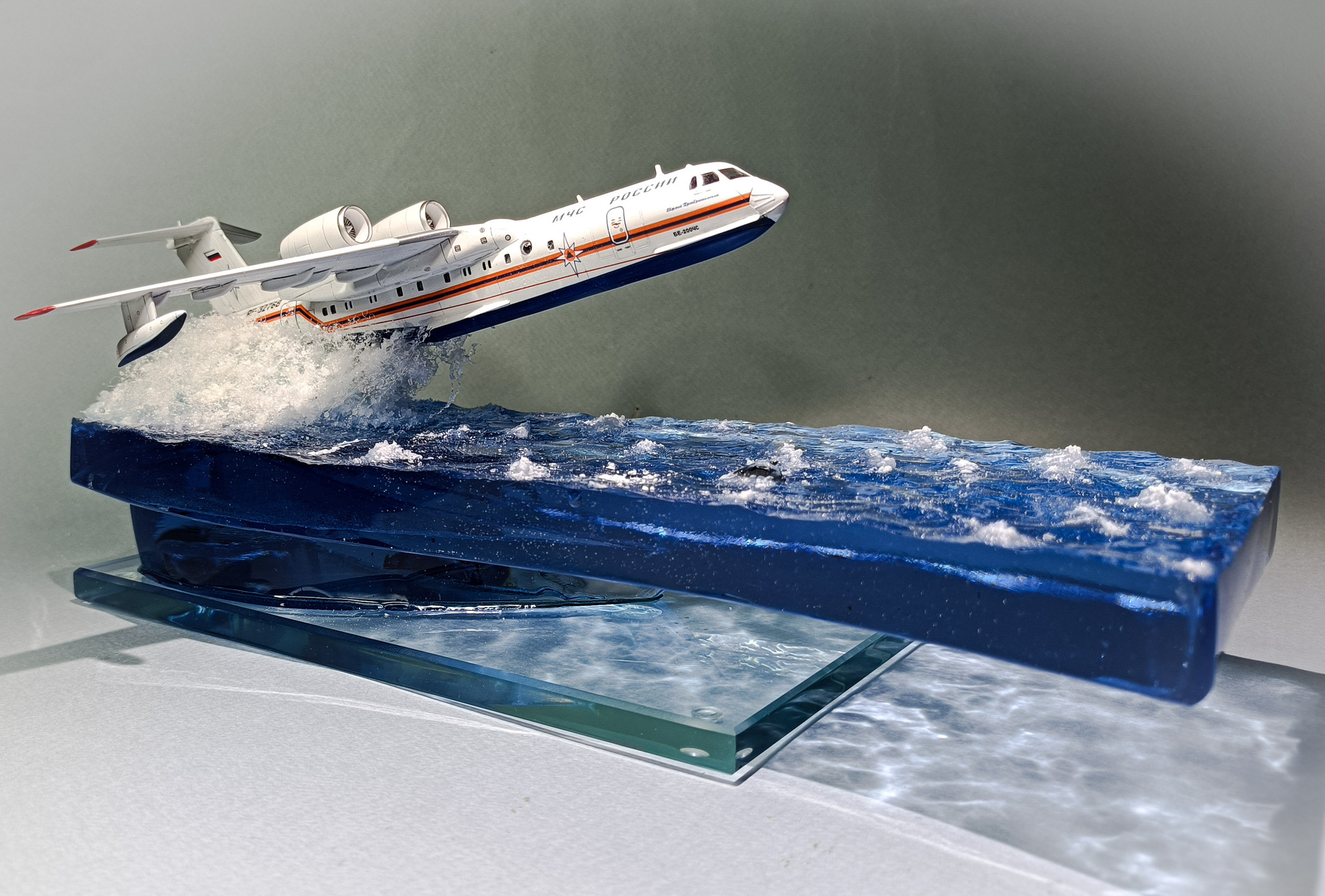 Beriev-200ChS - My, Aviation, Stand modeling, Collecting, Airplane, Presents, Greece, Ministry of Emergency Situations, Pilot, Epoxy resin, Longpost, Needlework without process