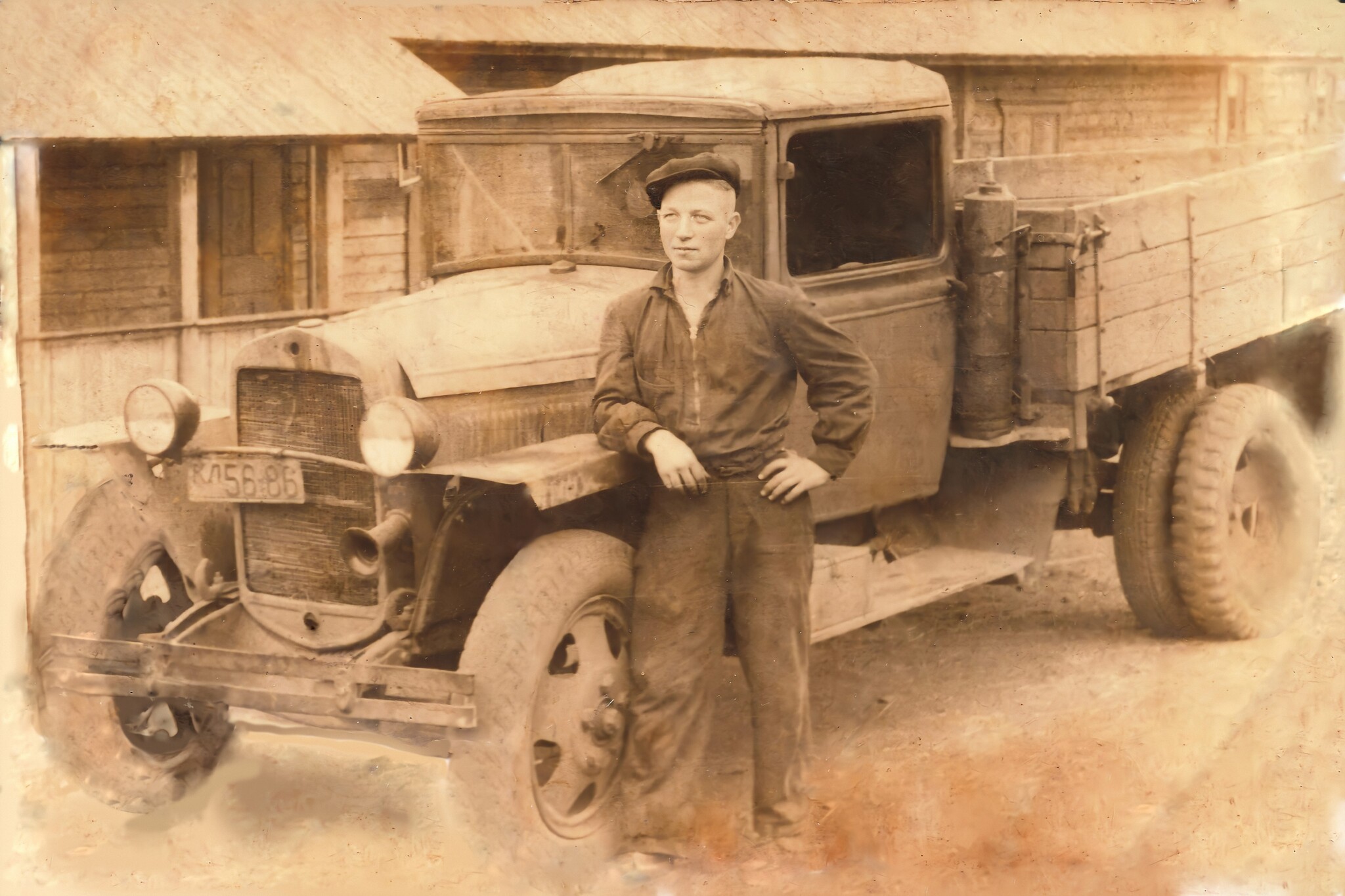 Grandfather and GAZ AA lorry - My, Semi-and-a-half, Grandfather, Retro, Made in USSR, Past, 40's, Old photo, A wave of posts