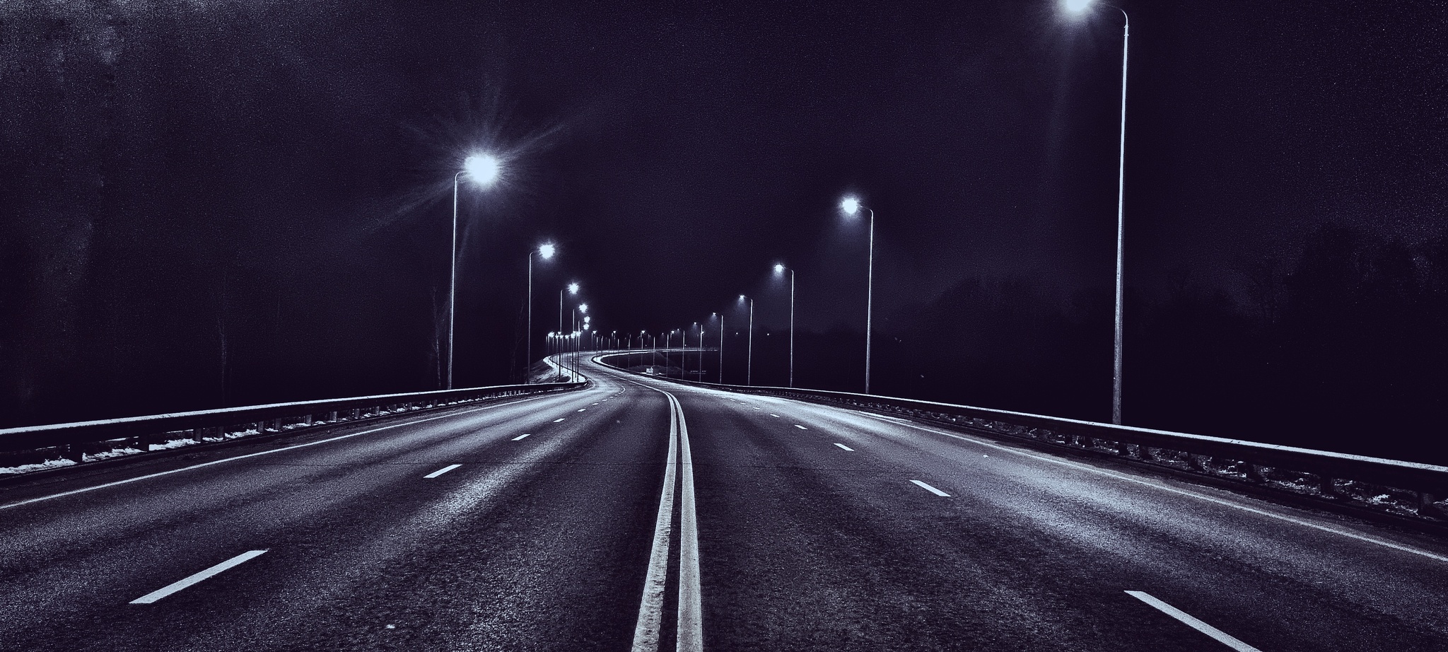 Post title - My, The photo, Mobile photography, Road, Night, Black and white photo