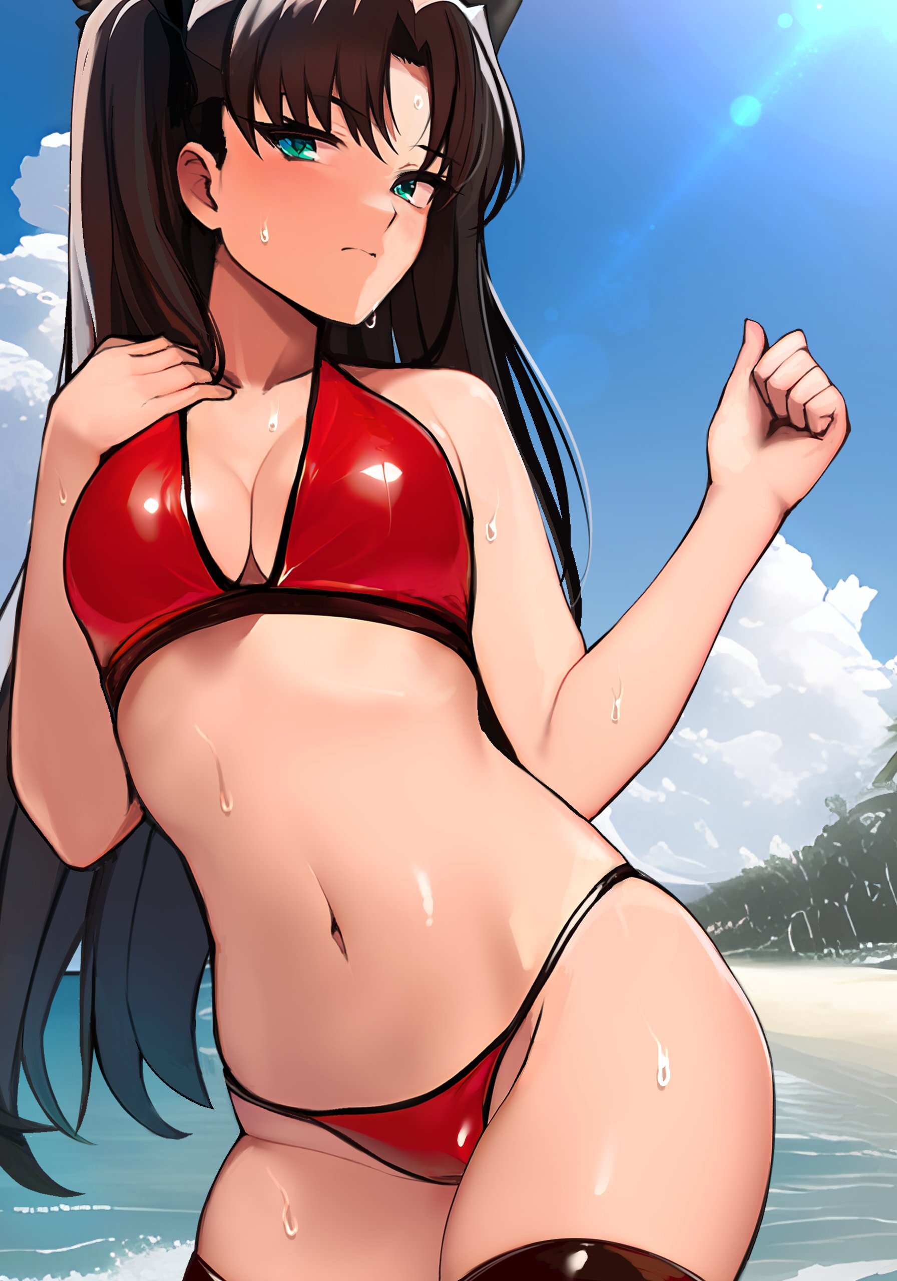 Рин - NSFW, Haruhisky, Арт, Аниме, Anime Art, Рисованная эротика, Fate-Stay Night, Tohsaka Rin, Купальник, Длиннопост