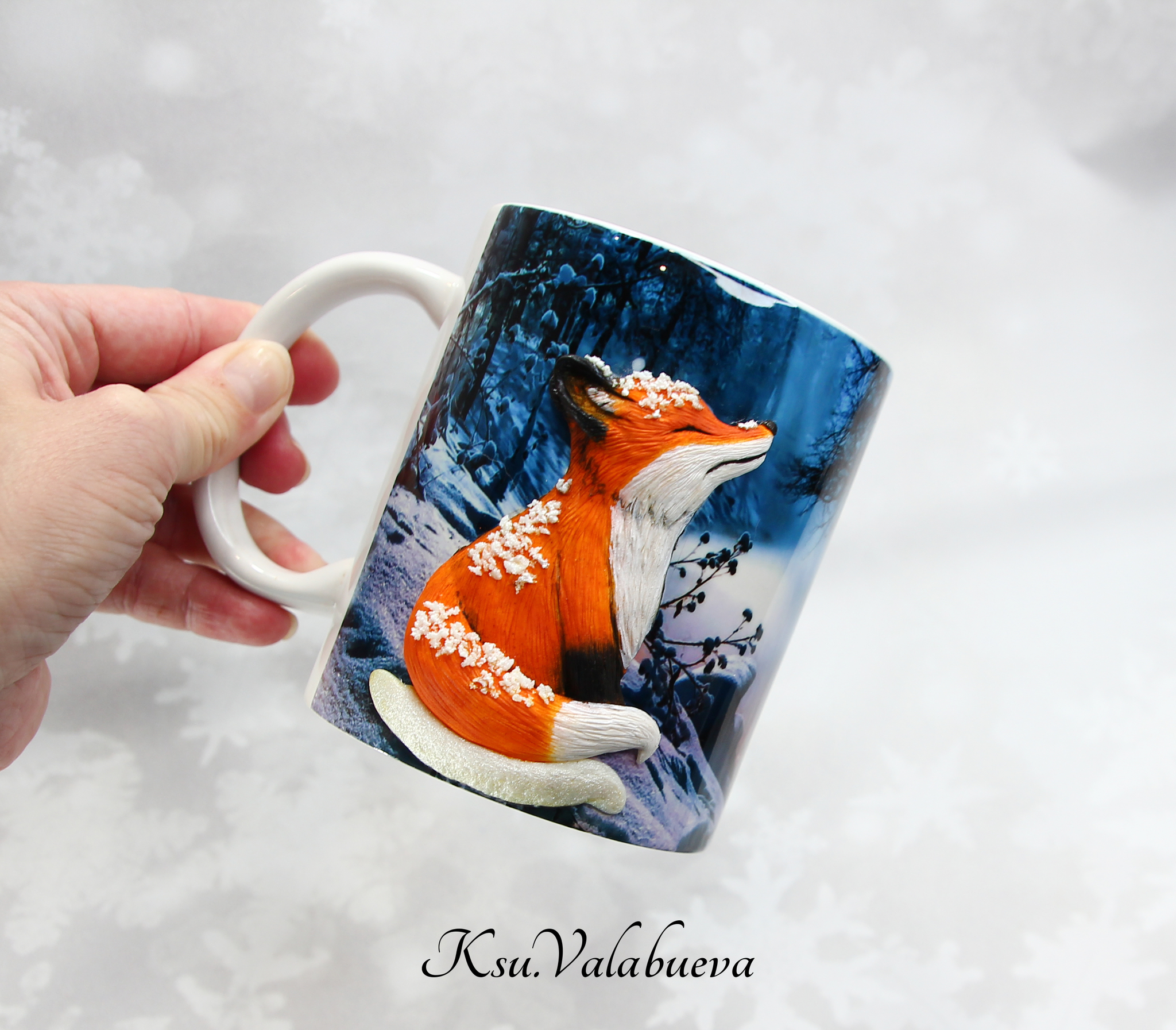 Fox in the snow - My, Polymer clay, Fox, Winter, Snow, Handmade, Needlework, Needlework without process, Longpost, Friday tag is mine, Decor, Лепка