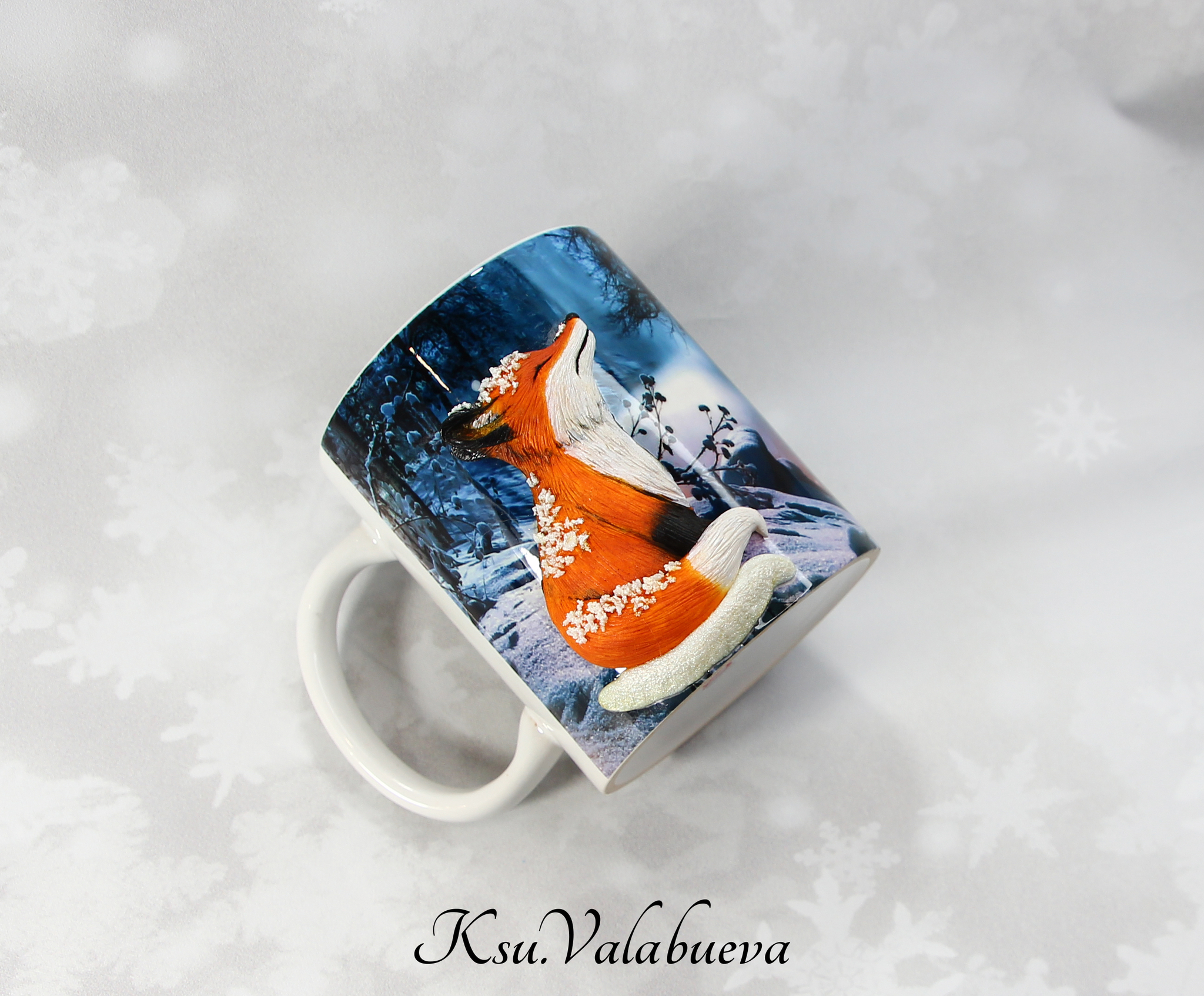 Fox in the snow - My, Polymer clay, Fox, Winter, Snow, Handmade, Needlework, Needlework without process, Longpost, Friday tag is mine, Decor, Лепка