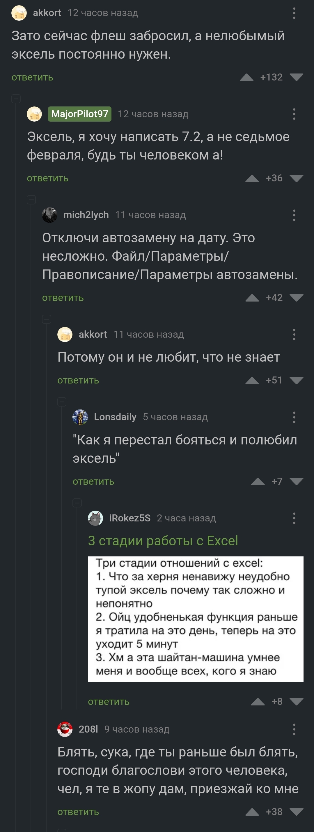 Нелюбимый эксель - Скриншот, Комментарии на Пикабу, Длиннопост, Мат, Microsoft Excel
