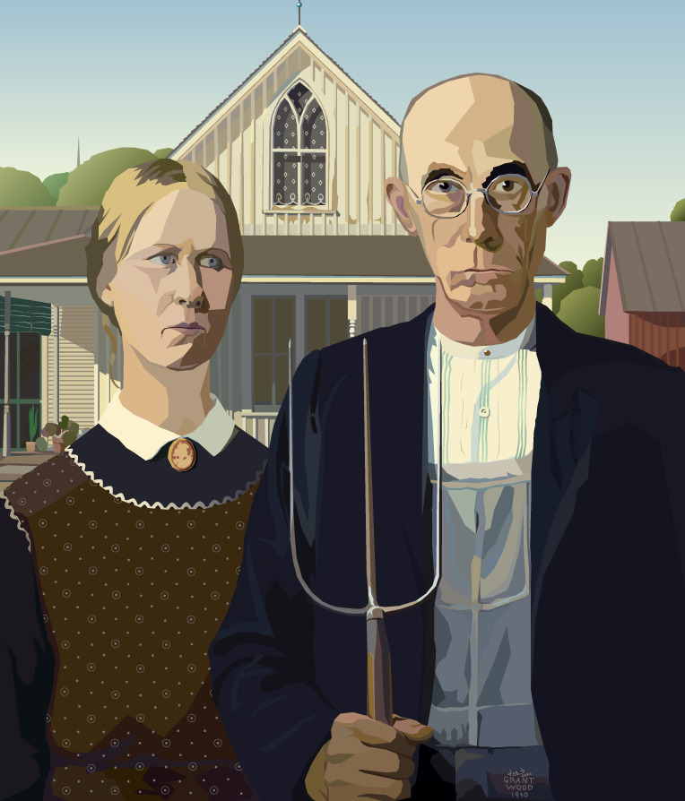 American Gothic, Grant Wood - My, Art, Digital, Illustrations, Creation, Grant Wood, Painting, Images, Art, The culture, Digital drawing