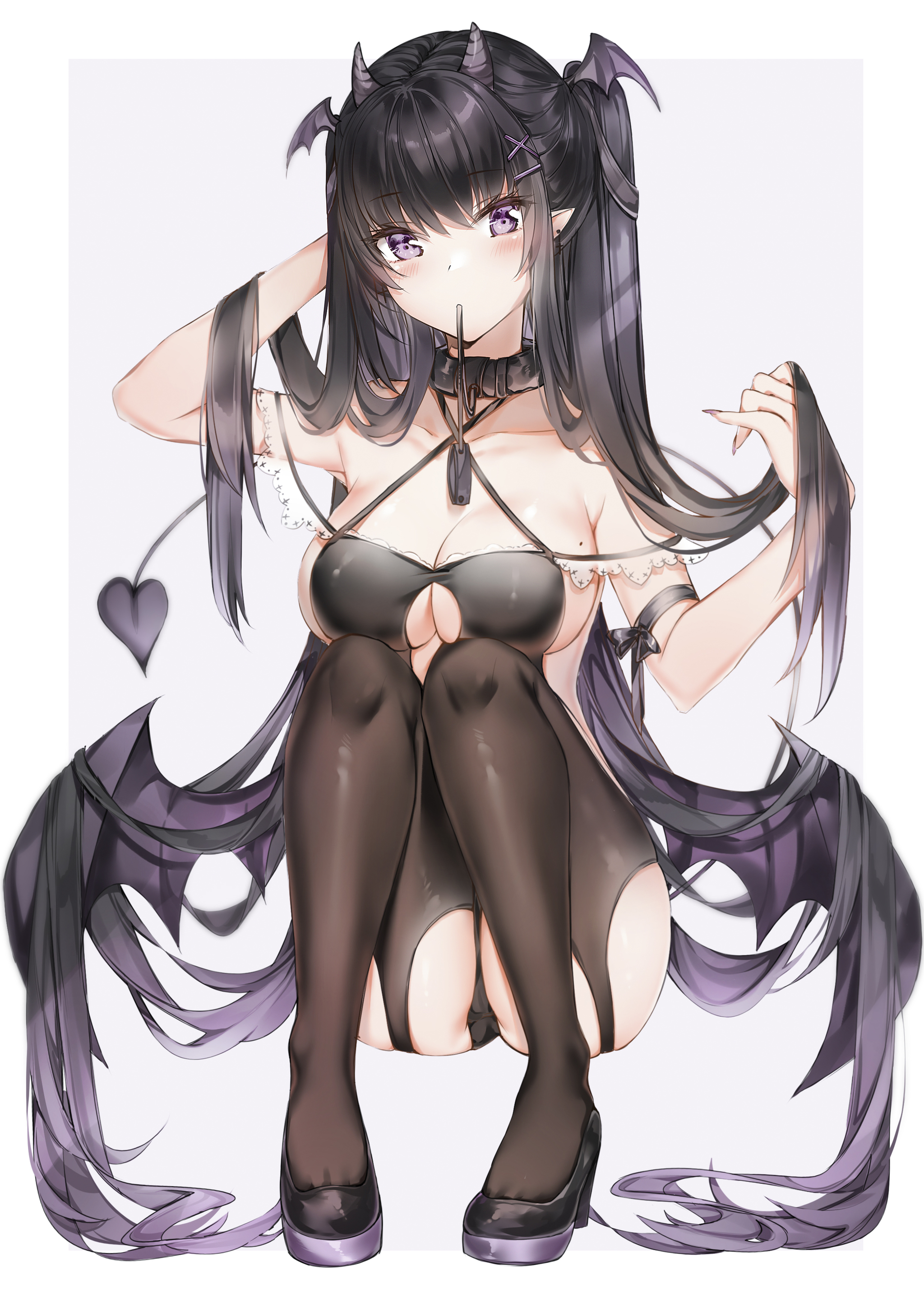 Demon girl - NSFW, Anime, Anime art, Original character, Yukineko1018, Girl with Horns, Pantsu, Hand-drawn erotica, Erotic