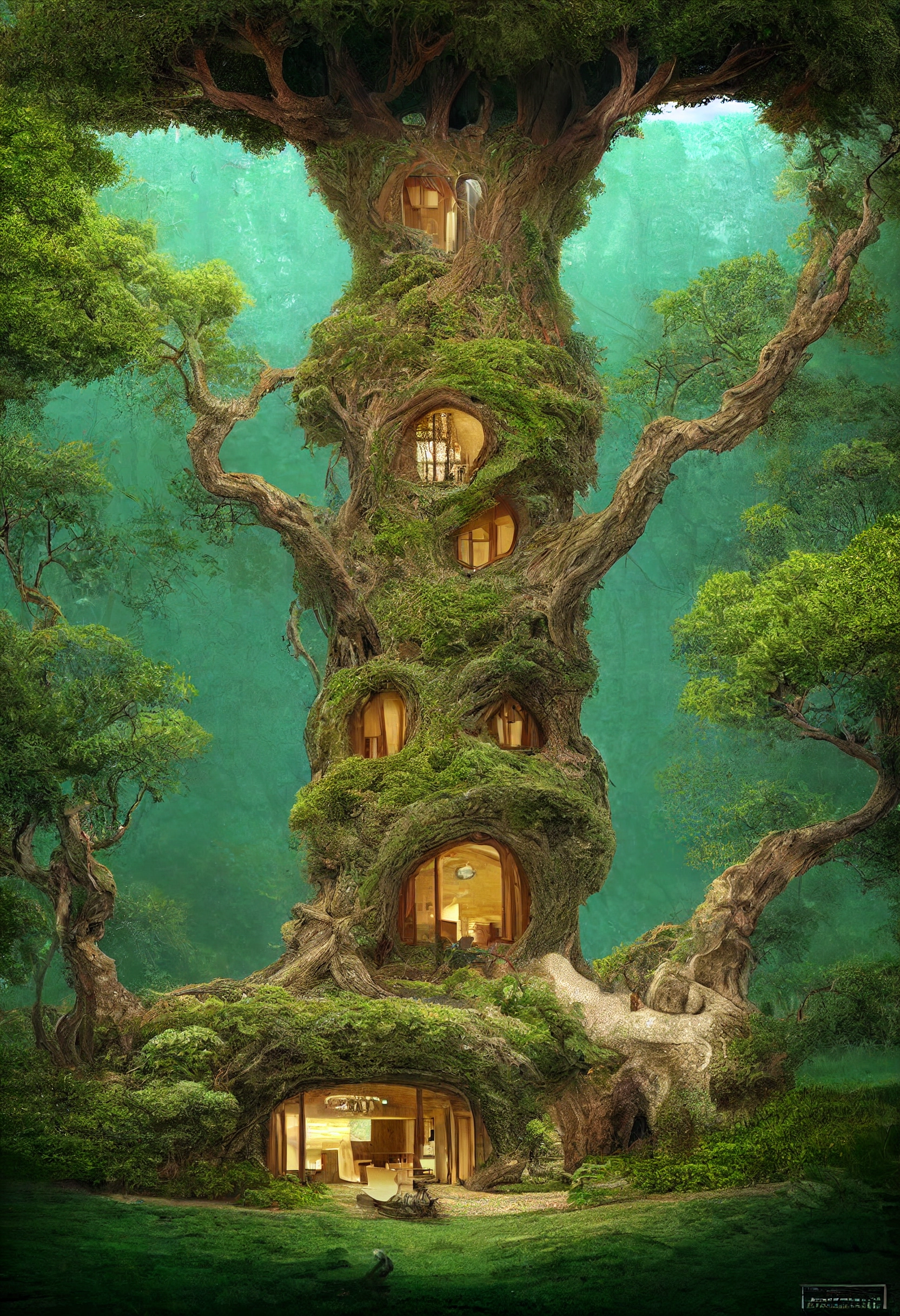 Tree house from a neural network - Art, Нейронные сети, Computer graphics, Midjourney, House, Tree, Images, Fantasy, Longpost