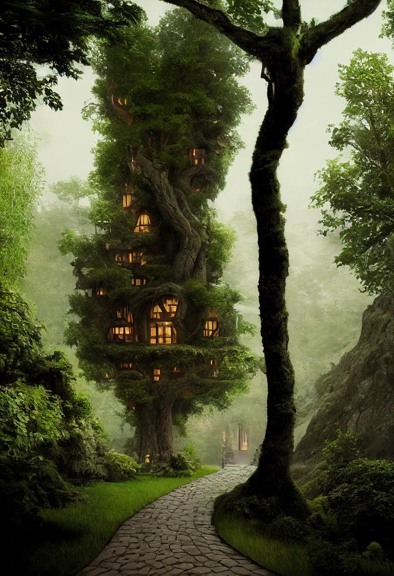 Tree house from a neural network - Art, Нейронные сети, Computer graphics, Midjourney, House, Tree, Images, Fantasy, Longpost