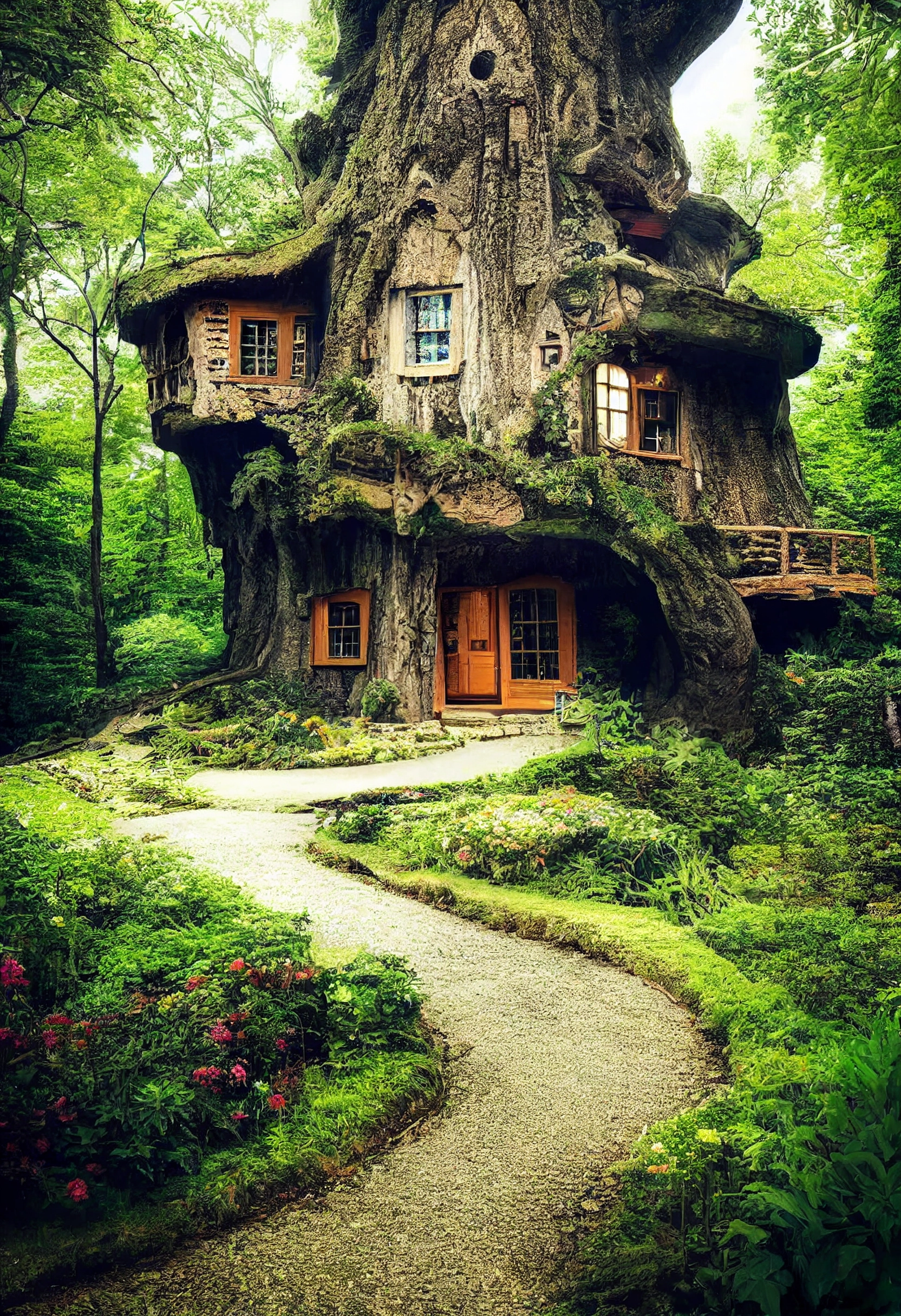 Tree house from a neural network - Art, Нейронные сети, Computer graphics, Midjourney, House, Tree, Images, Fantasy, Longpost