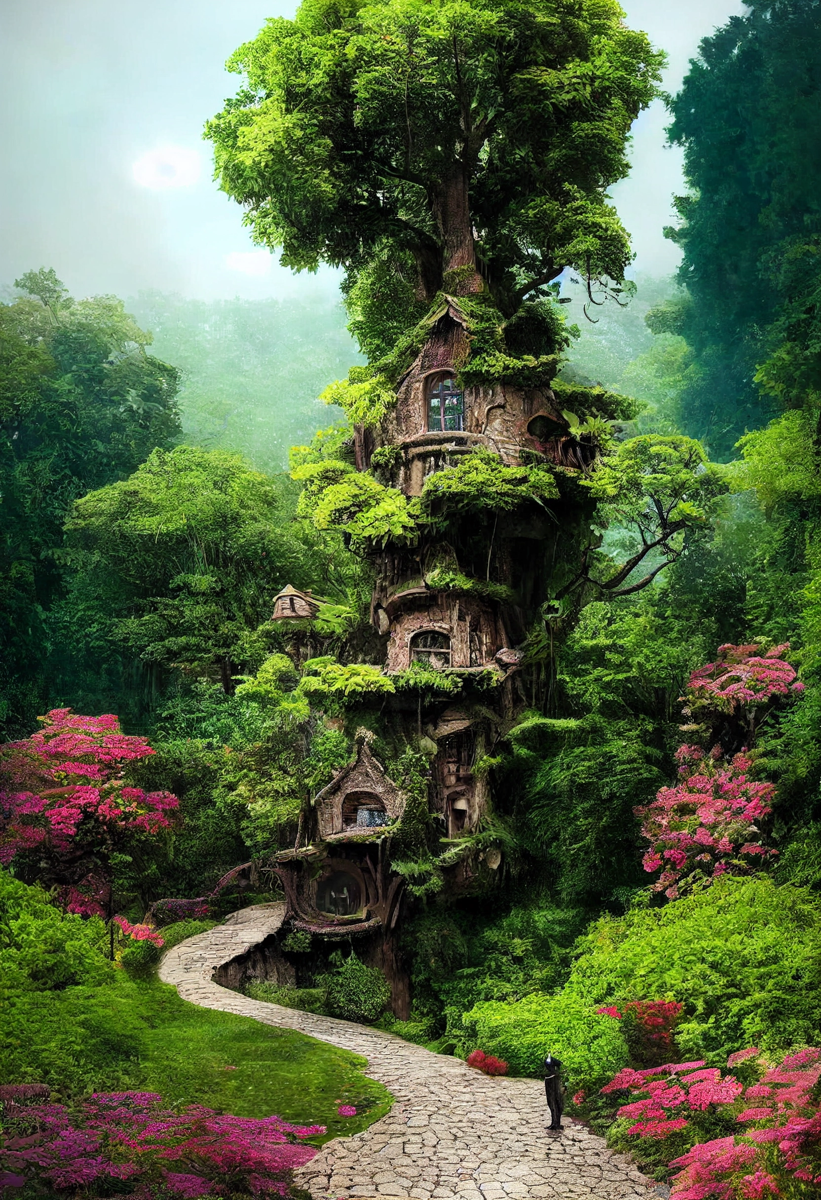 Tree house from a neural network - Art, Нейронные сети, Computer graphics, Midjourney, House, Tree, Images, Fantasy, Longpost