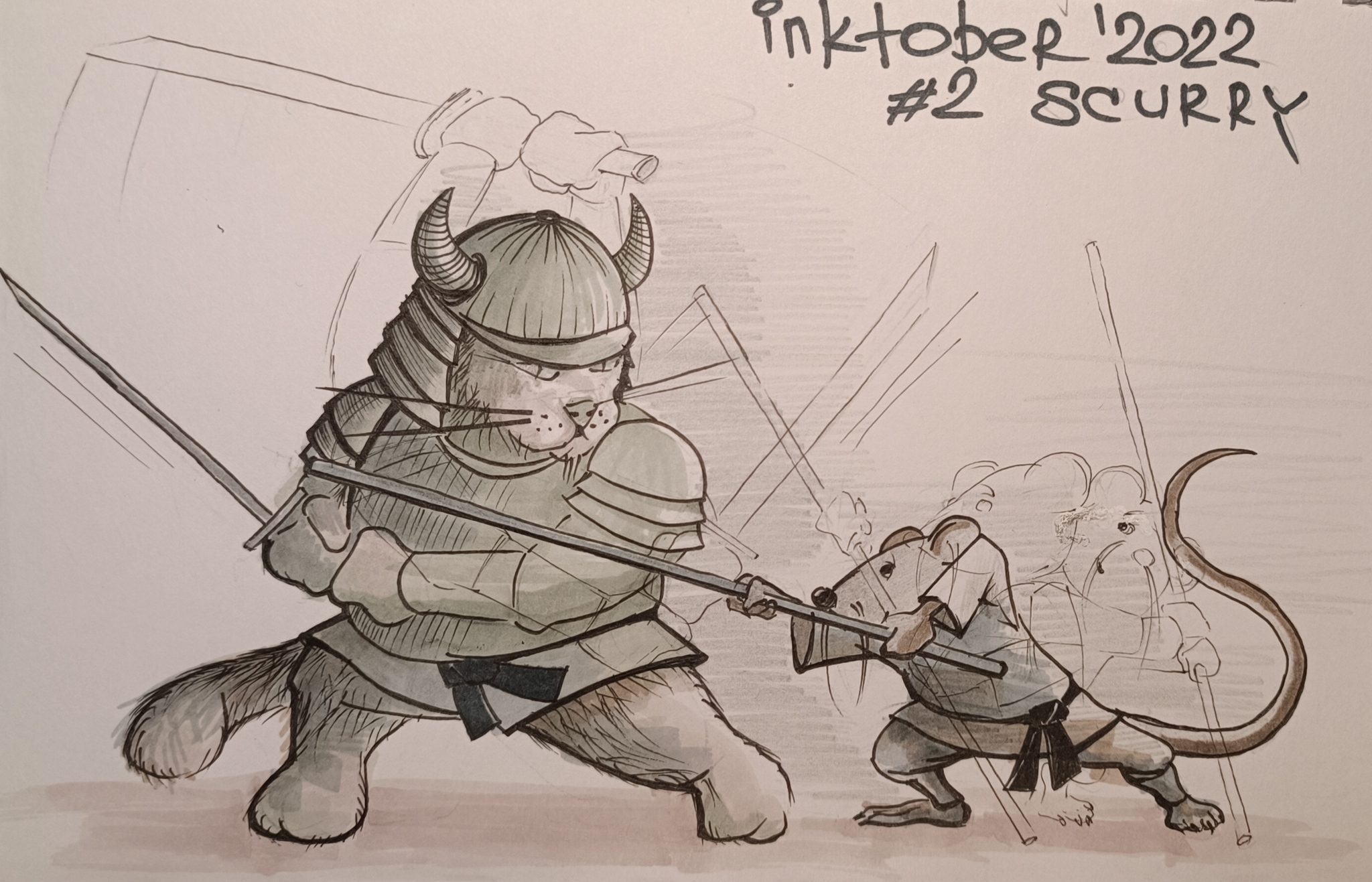 Inktober'2022 #2 Scurry - My, Beginner artist, Inktober, Liner, Sketch, cat, Bustle