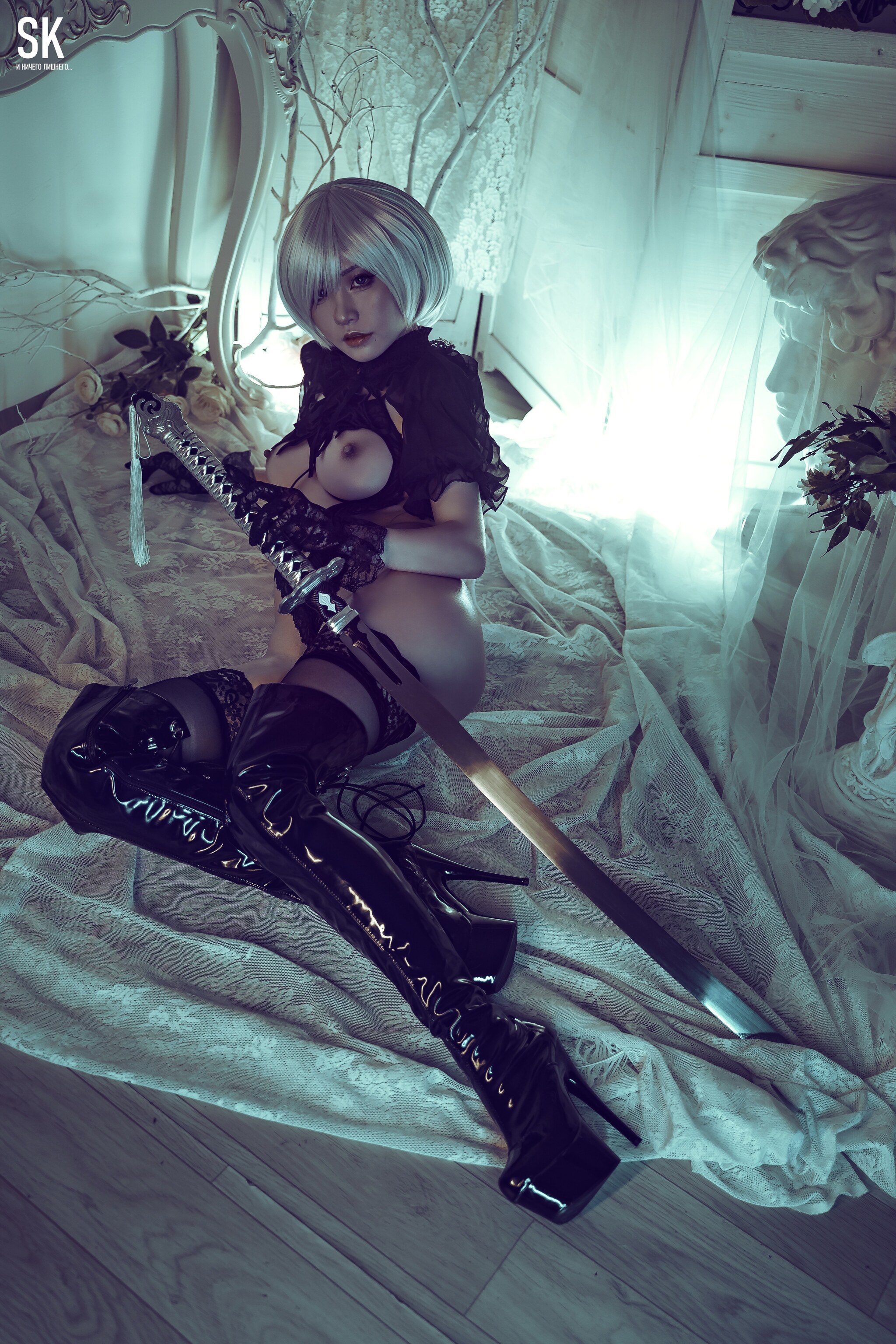 Nekokoyoshi - 2B (Nier Automata) - NSFW, The photo, Girls, Erotic, Boobs, Booty, Women, Art, Nudity, Underwear, Without underwear, Pubis, Topless, Strip, Longpost, Cosplay, Yorha unit No 2 type B