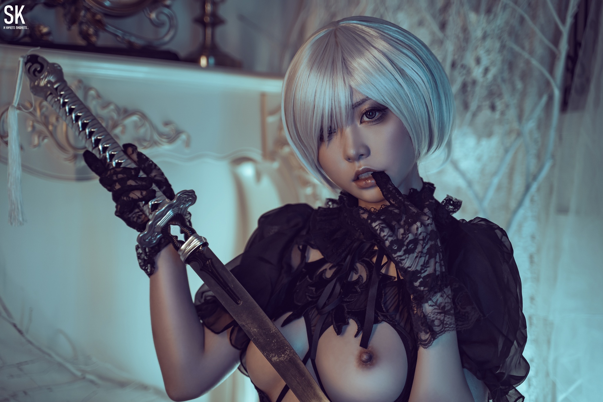 Nekokoyoshi - 2B (Nier Automata) - NSFW, The photo, Girls, Erotic, Boobs, Booty, Women, Art, Nudity, Underwear, Without underwear, Pubis, Topless, Strip, Longpost, Cosplay, Yorha unit No 2 type B