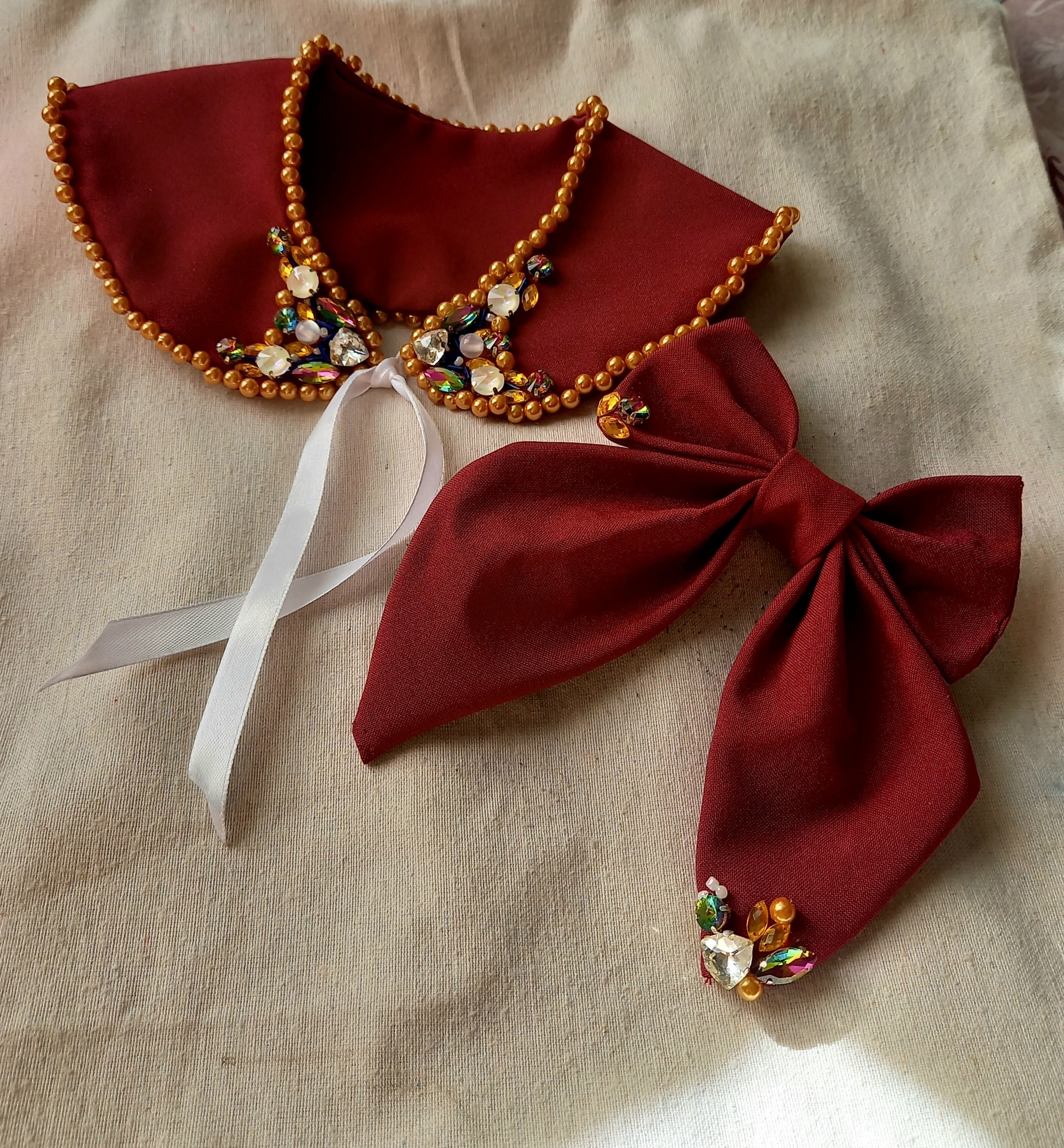 From bad to good - My, Collar, Bow, Barrette, Rhinestones, Bordeaux, Accessories, Beads, Beads, Longpost