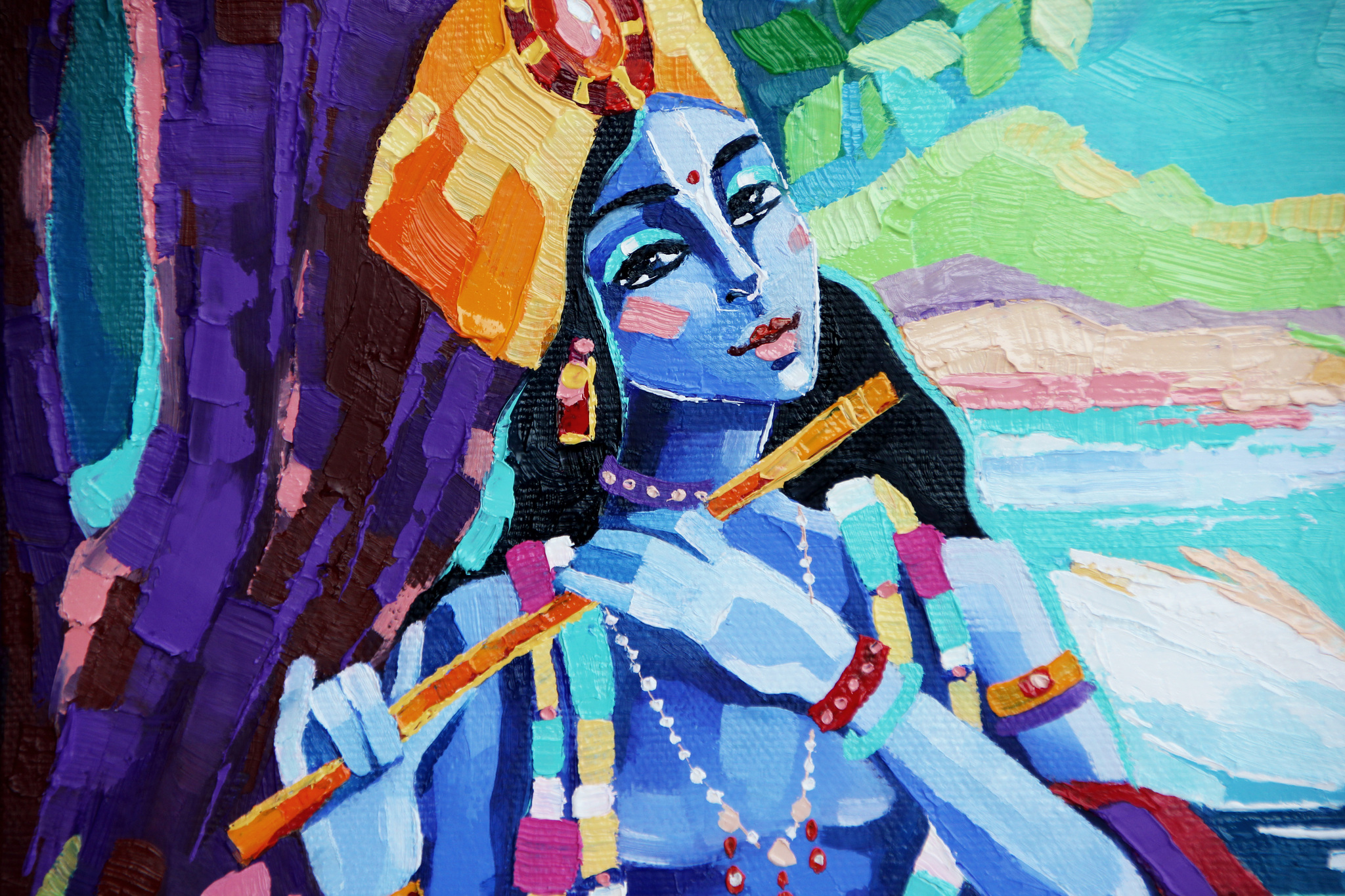 Krishna. Oil on canvas 40 x 50 cm - My, Art, Artist, Painting, Painting, Decoration, Krishna, Hare Krishnas, Longpost