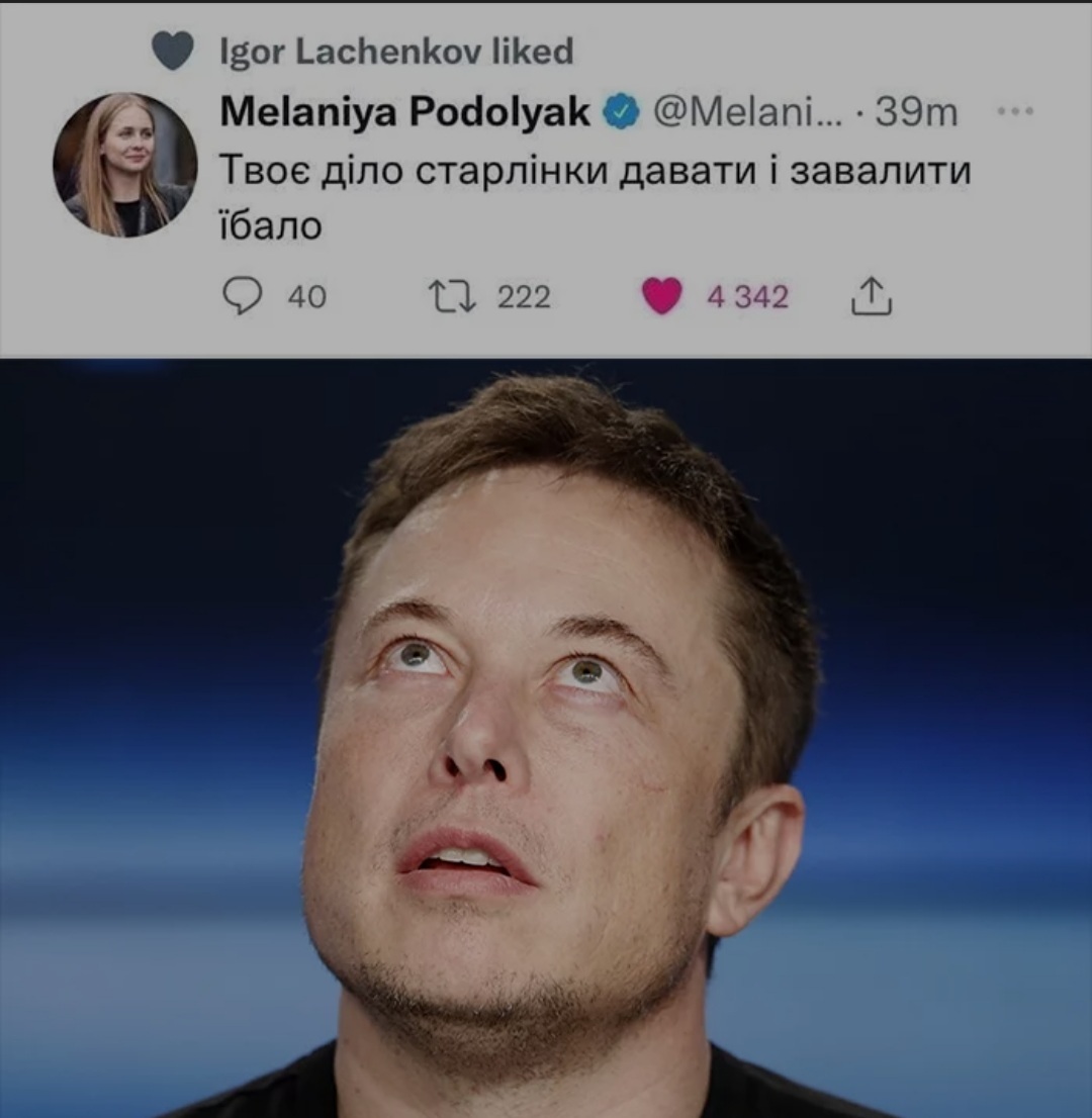 mynicknamepikabu's response to CNN: SpaceX has notified the Pentagon that it cannot pay for Starlink's work in Ukraine - Politics, Elon Musk, Starlink, Longpost, Reply to post