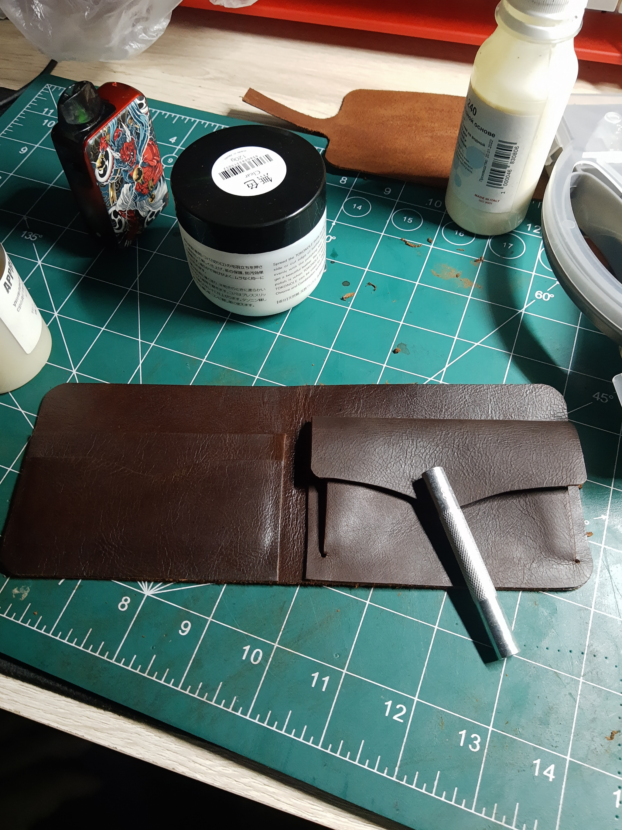 First custom product - My, Needlework, Hobby, Natural leather, Leather, With your own hands, Wallet, Peekaboo, Longpost, Work, Handmade, Leather products, Experience