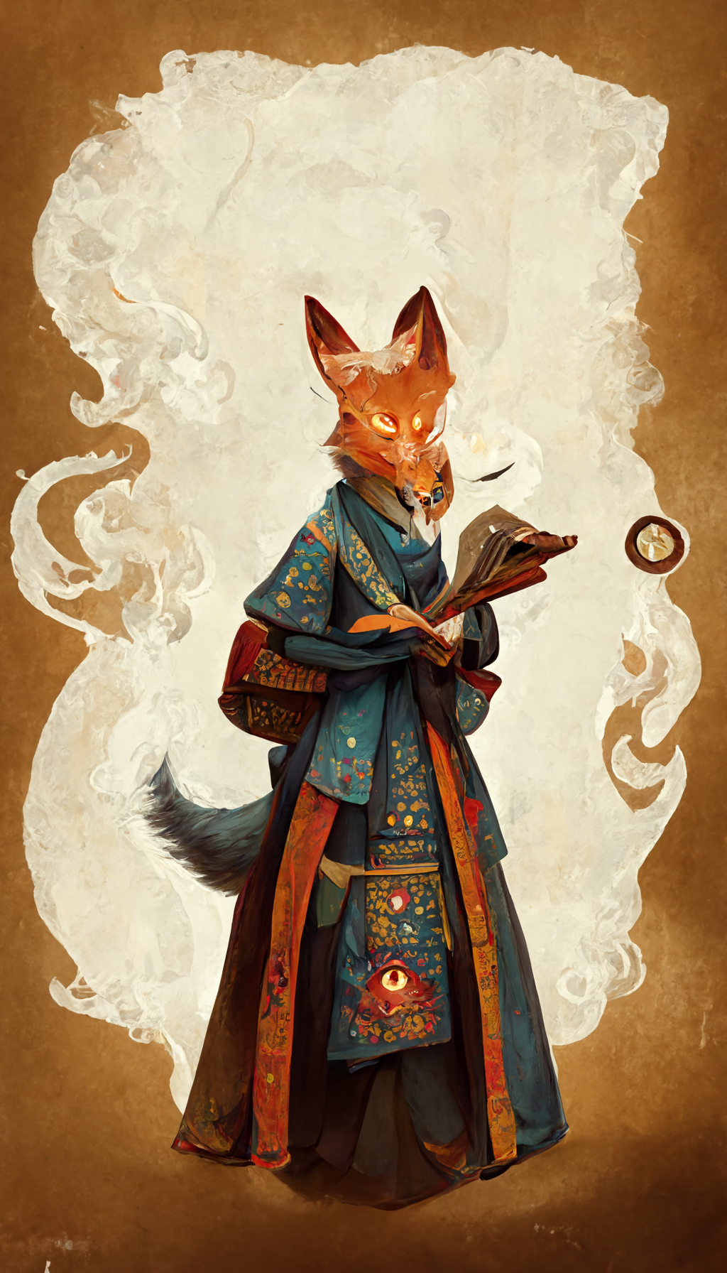 Kitsune Sorceress - My, Art, Anthro, Furry art, Furry, Midjourney, Furry fox, Longpost