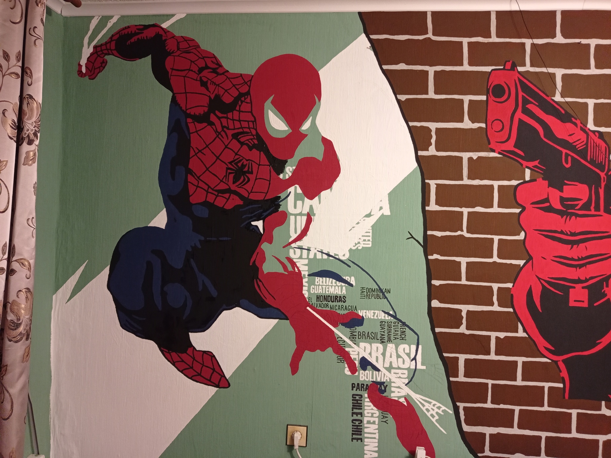 Spiderman on the wall - My, Needlework with process, Longpost, Spiderman