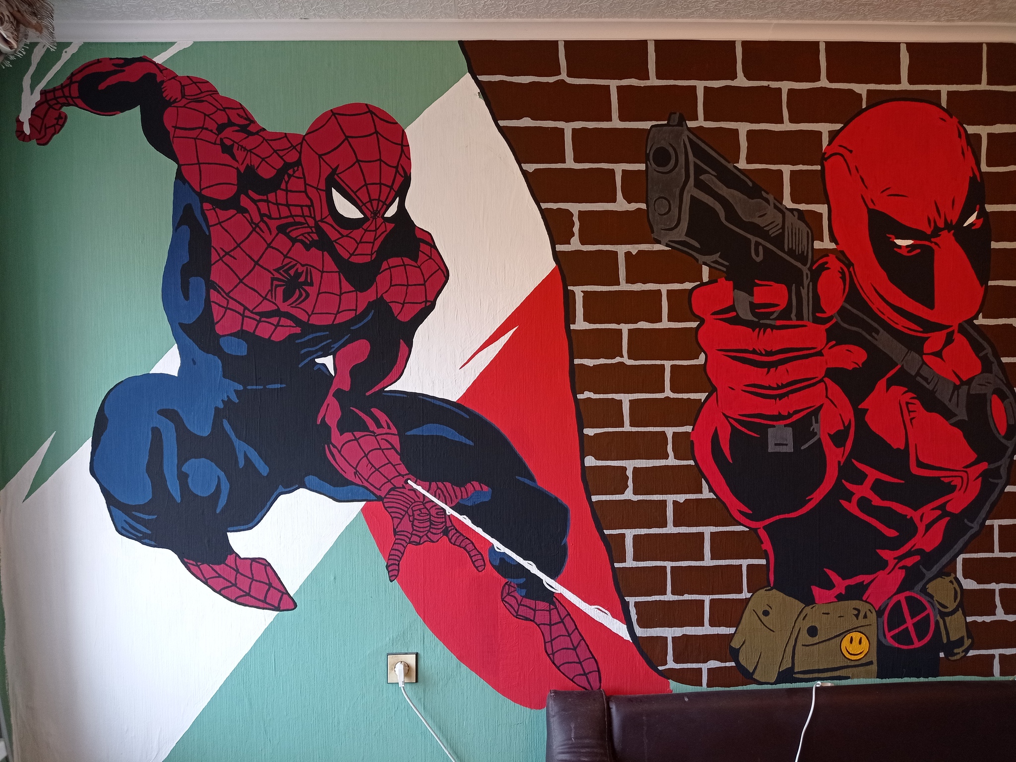 Spiderman on the wall - My, Needlework with process, Longpost, Spiderman