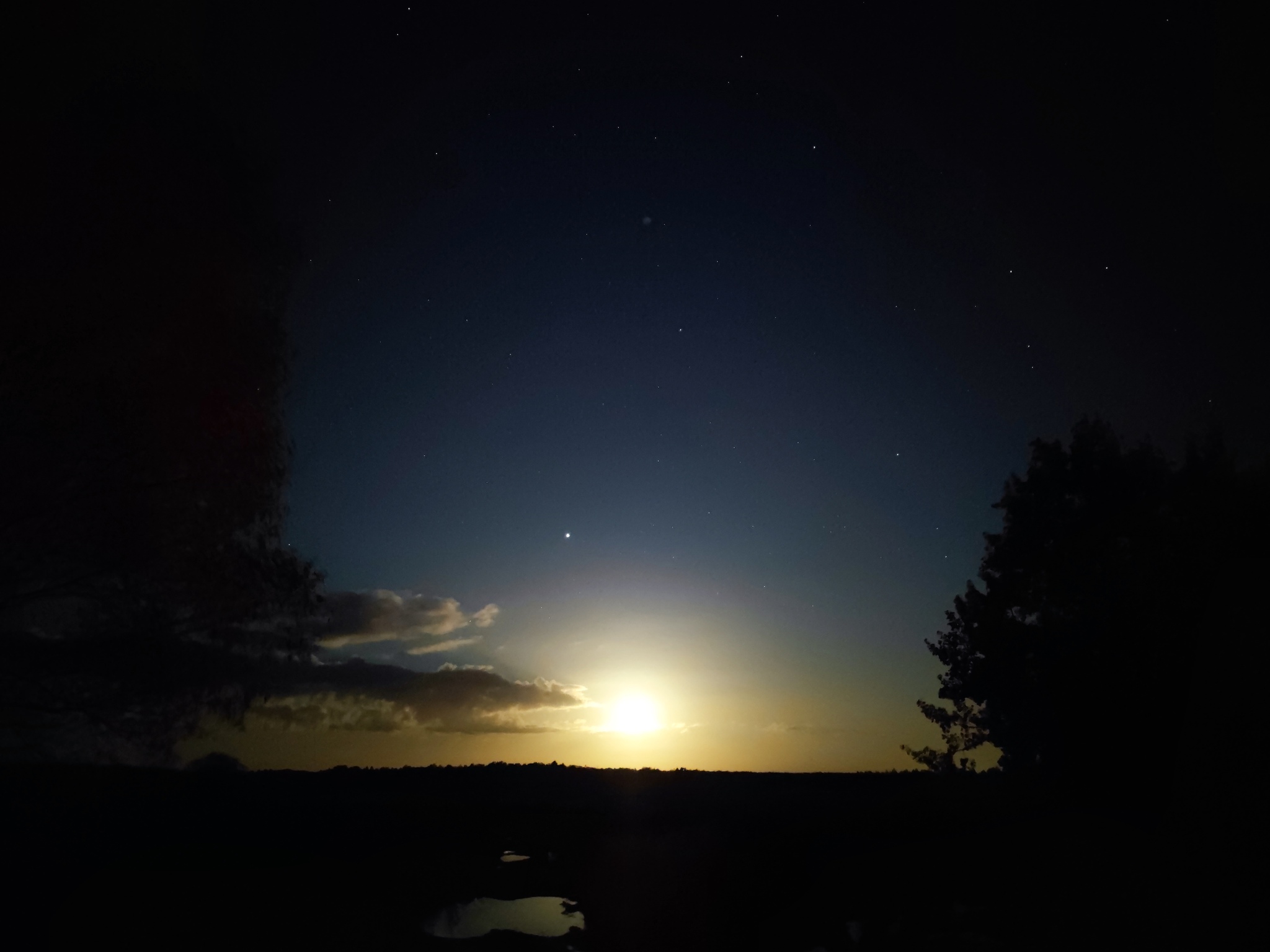 Moon in the night - My, Night, moon, Mobile photography, Reflection, Light, Horizon, Longpost