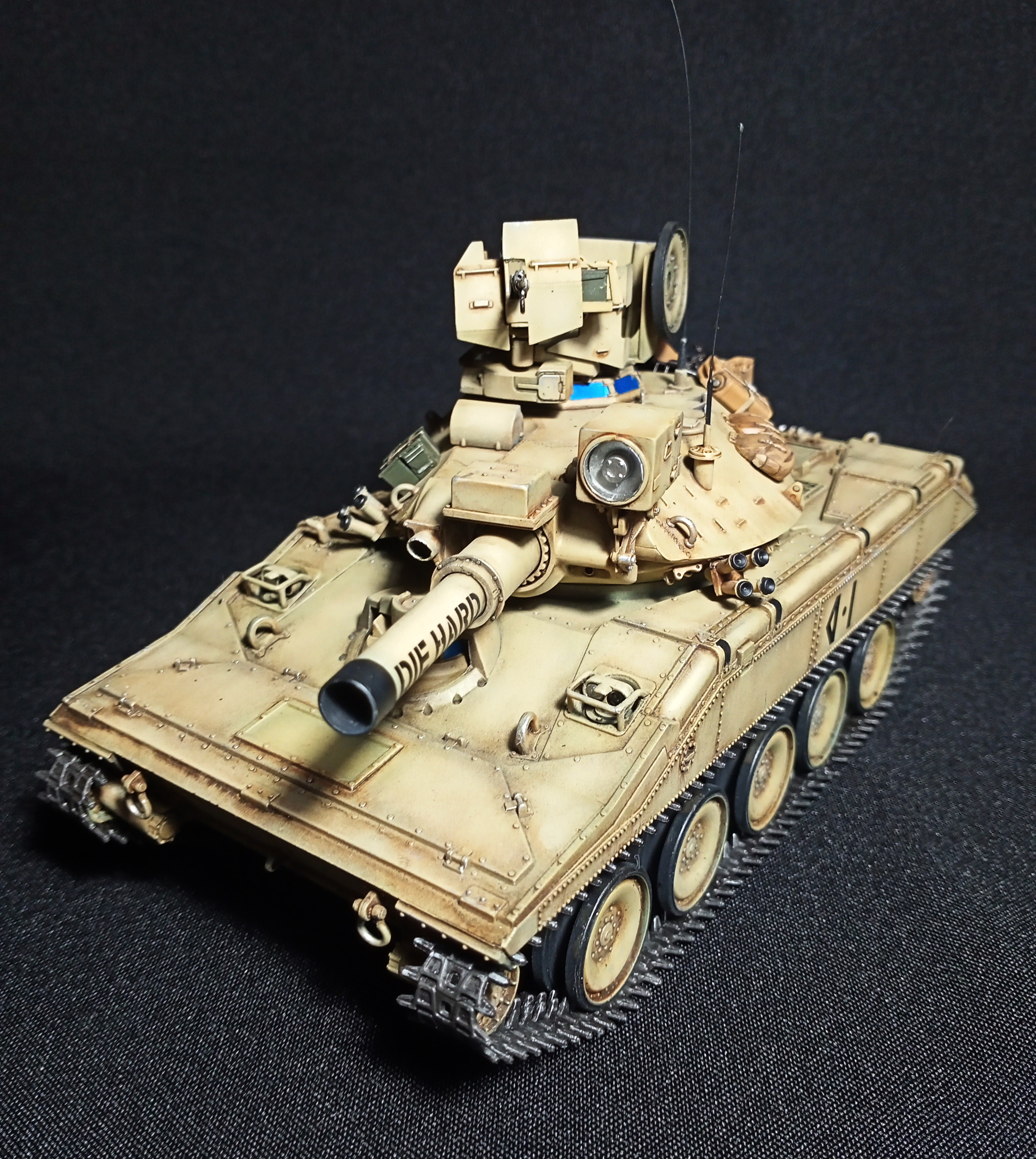 Light tank with a large caliber. M551A1 Sheridan - My, Modeling, Stand modeling, Prefabricated model, Miniature, With your own hands, Needlework without process, Story, Scale model, Collection, Collecting, USA, Tanks, Cold war, Armored vehicles, Technics, Military equipment, Sheridan, Desert Storm, Interesting, Video, Longpost