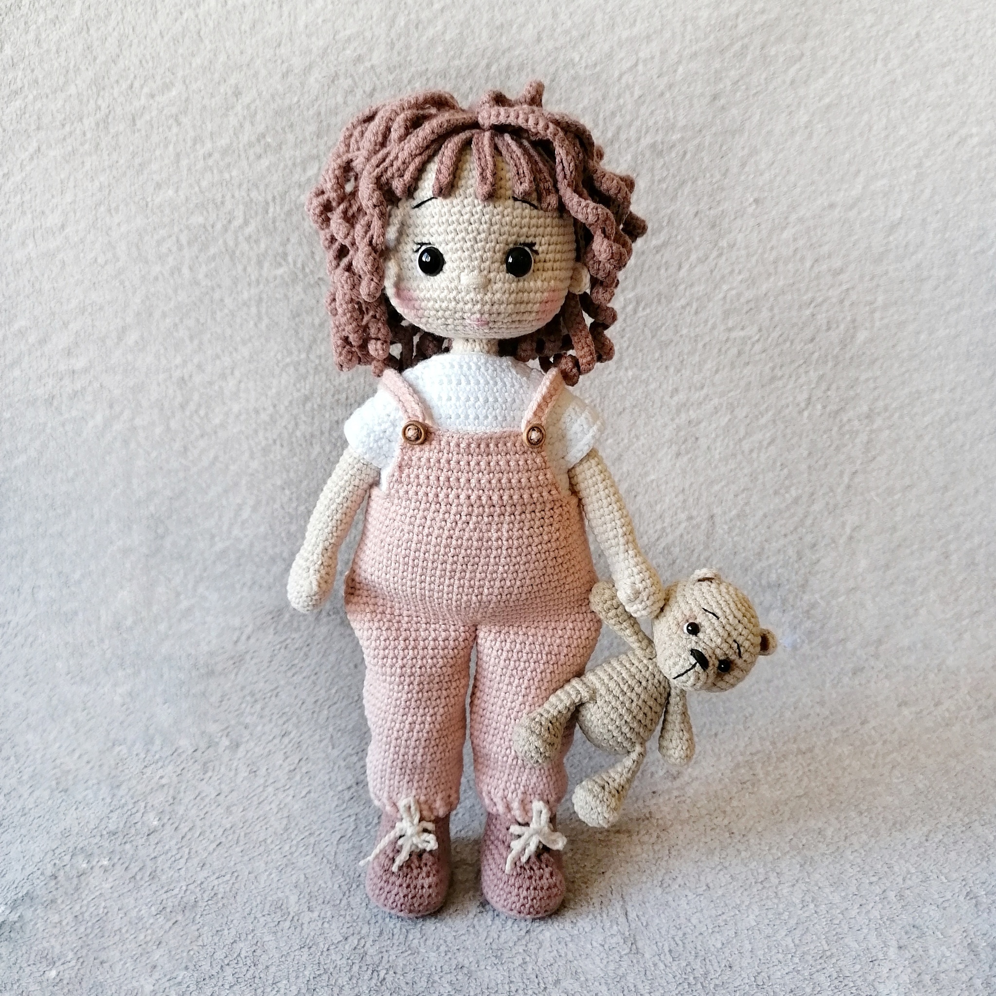 doll with a friend - My, Amigurumi, Soft toy, Crochet, Doll, Teddy bear, Chrysalis, Needlework without process, Longpost