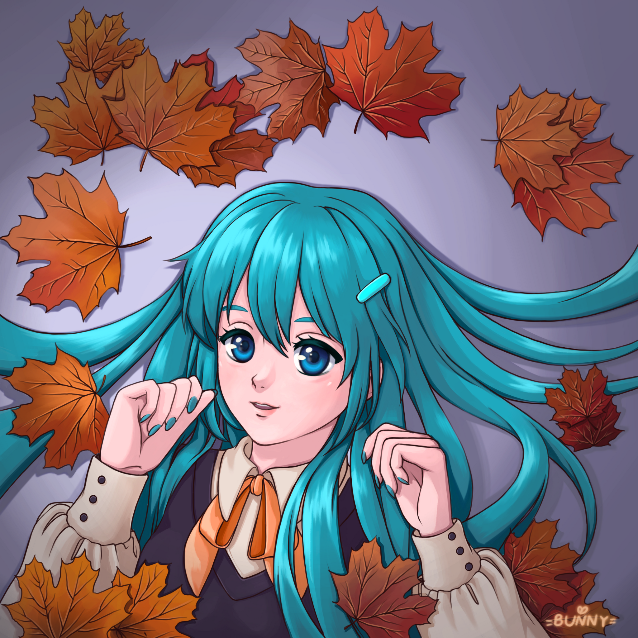 Autumn with Miku - My, Art, Anime art, Anime, Hatsune Miku, Vocaloid, Bunny, Autumn