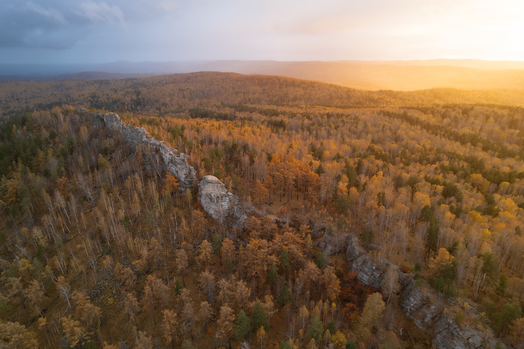 Border between light and shadow - My, Sunset, Autumn, View from above