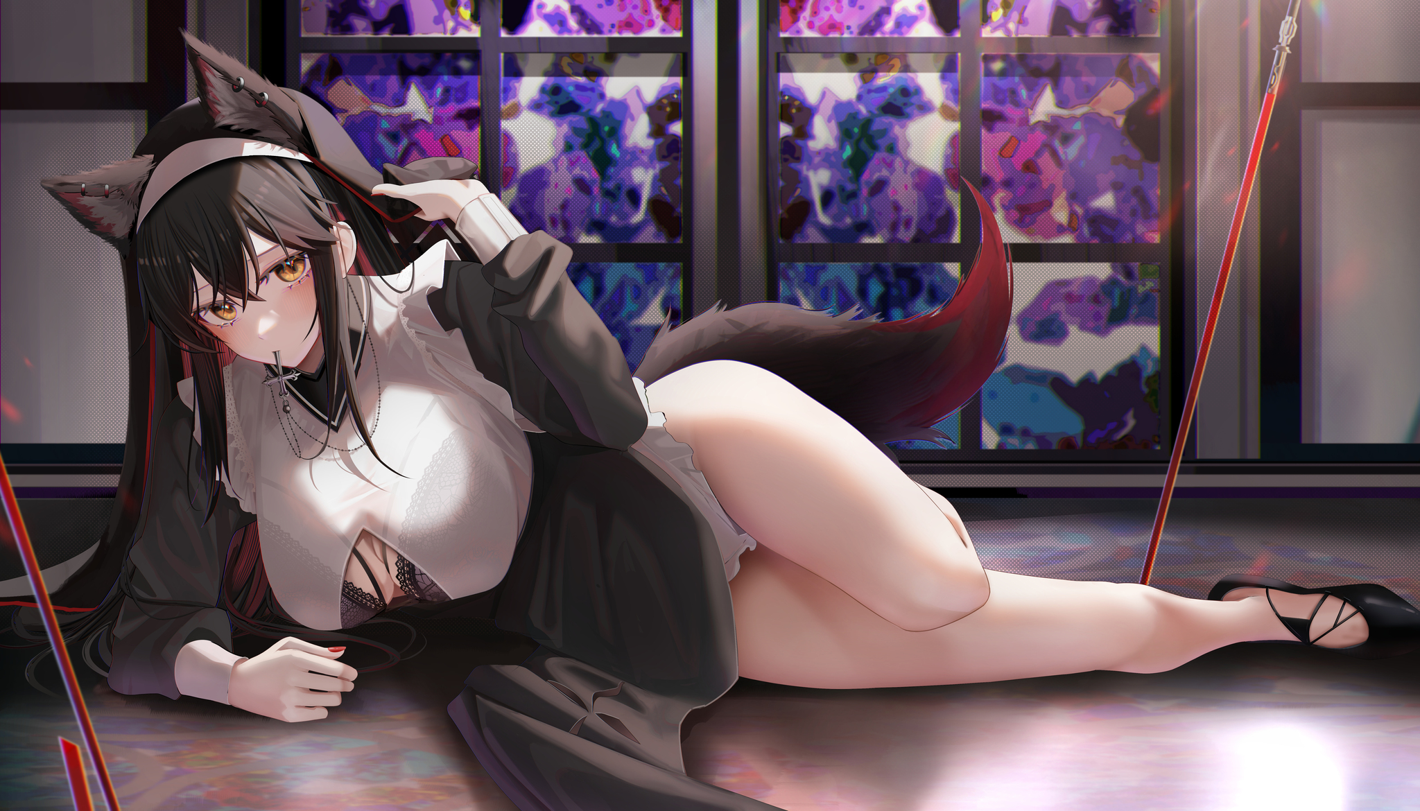 Nun Texas (Дополнение) - NSFW, Аниме, Anime Art, Arknights, Texas (Arknights), Ru zhai, Сиськи, Колготки, Animal Ears, Рисованная эротика, Эротика, Длиннопост, Монашка