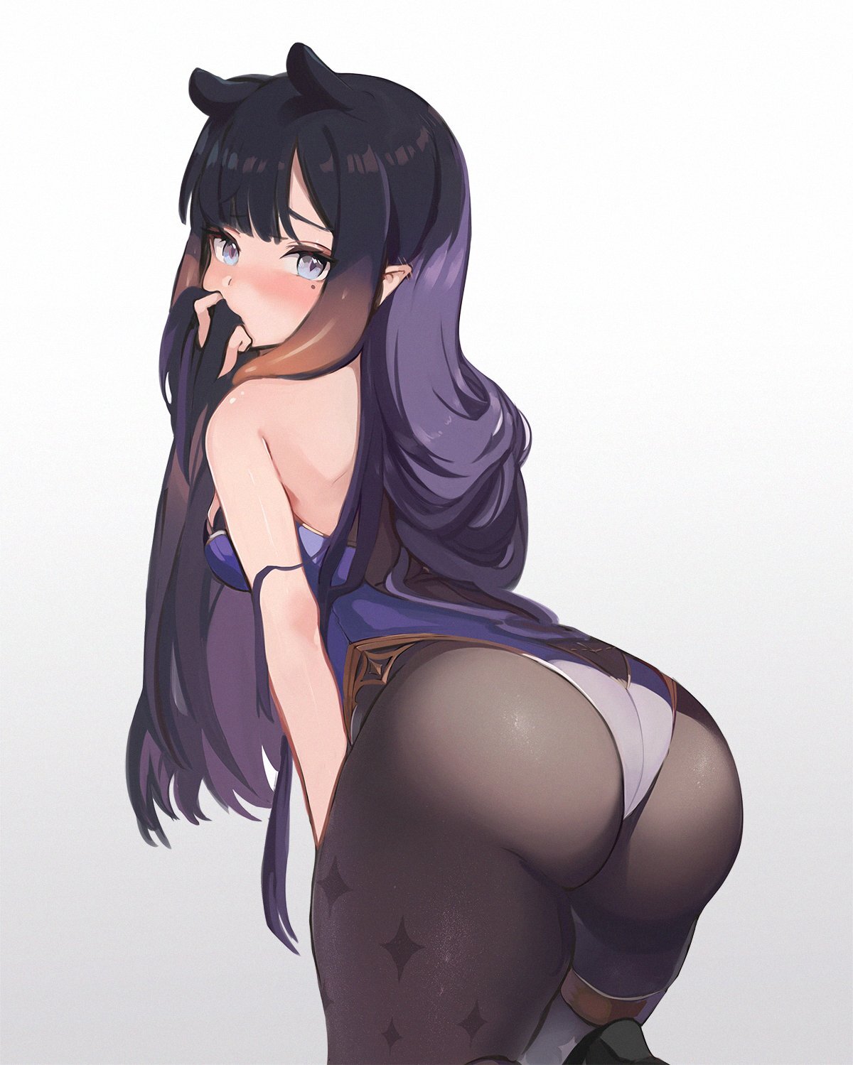 Ina in Mona's outfit - Hololive, Genshin impact, Ninomae Inanis, Mona, Anime art, Art, Girls, Booty, Bodysuit