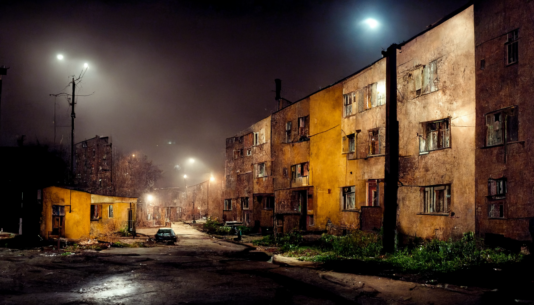 Evil district from the midjourney neural network - Нейронные сети, Artificial Intelligence, Midjourney, Art, District, Gopniks, Fight, Night city, Longpost