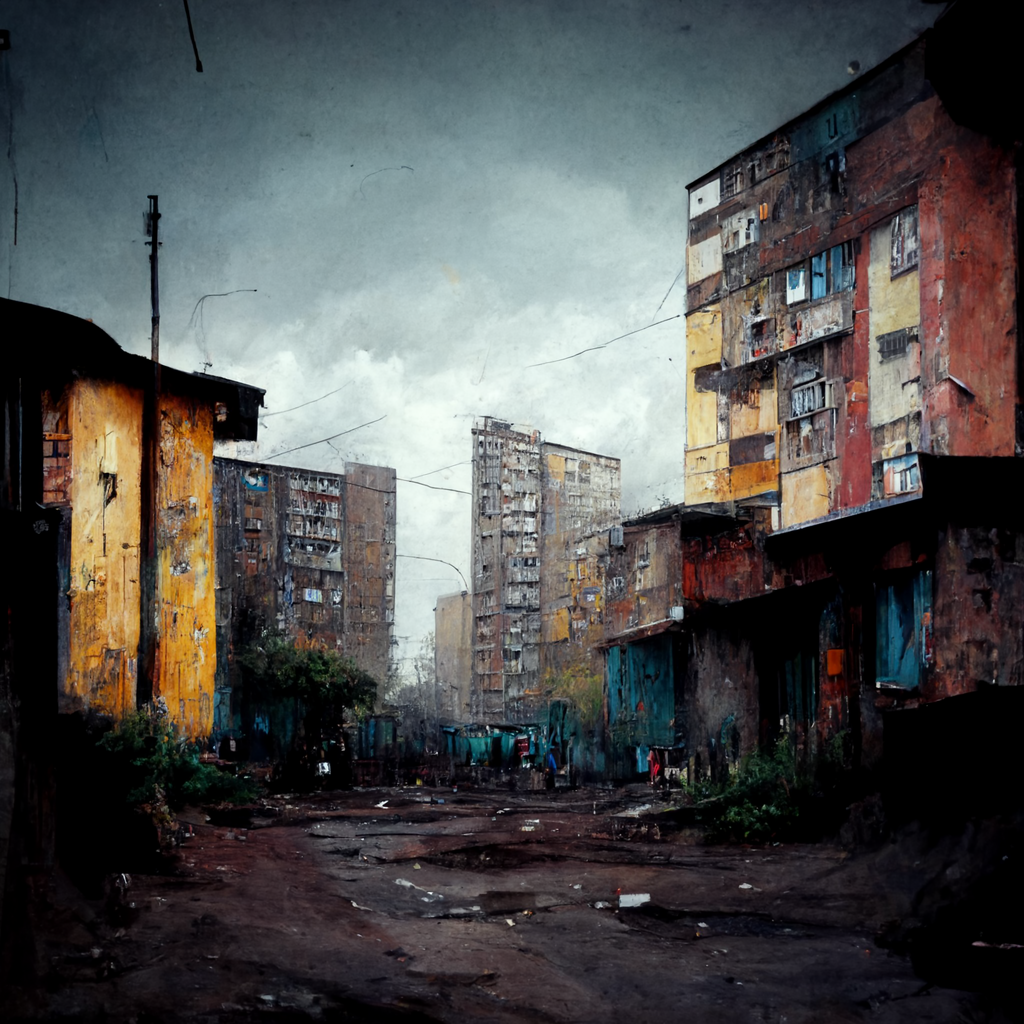 Evil district from the midjourney neural network - Нейронные сети, Artificial Intelligence, Midjourney, Art, District, Gopniks, Fight, Night city, Longpost