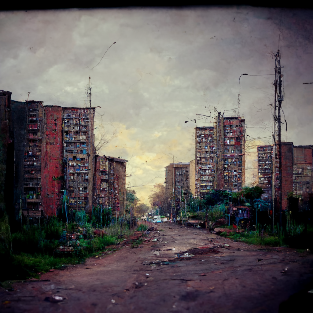 Evil district from the midjourney neural network - Нейронные сети, Artificial Intelligence, Midjourney, Art, District, Gopniks, Fight, Night city, Longpost