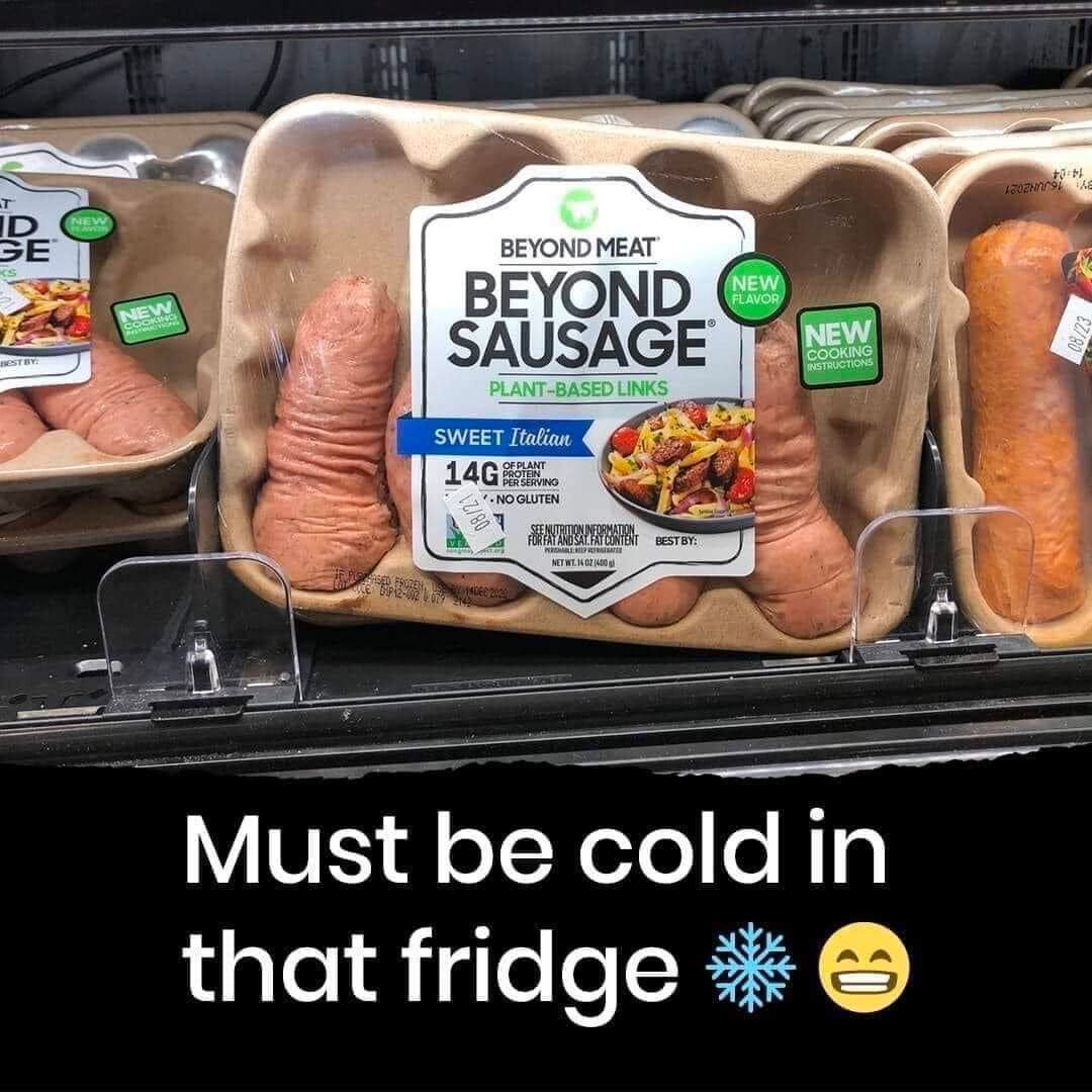 Walking in the fridge is very cold - Refrigerator, Sausages, Memes, It seemed, Picture with text