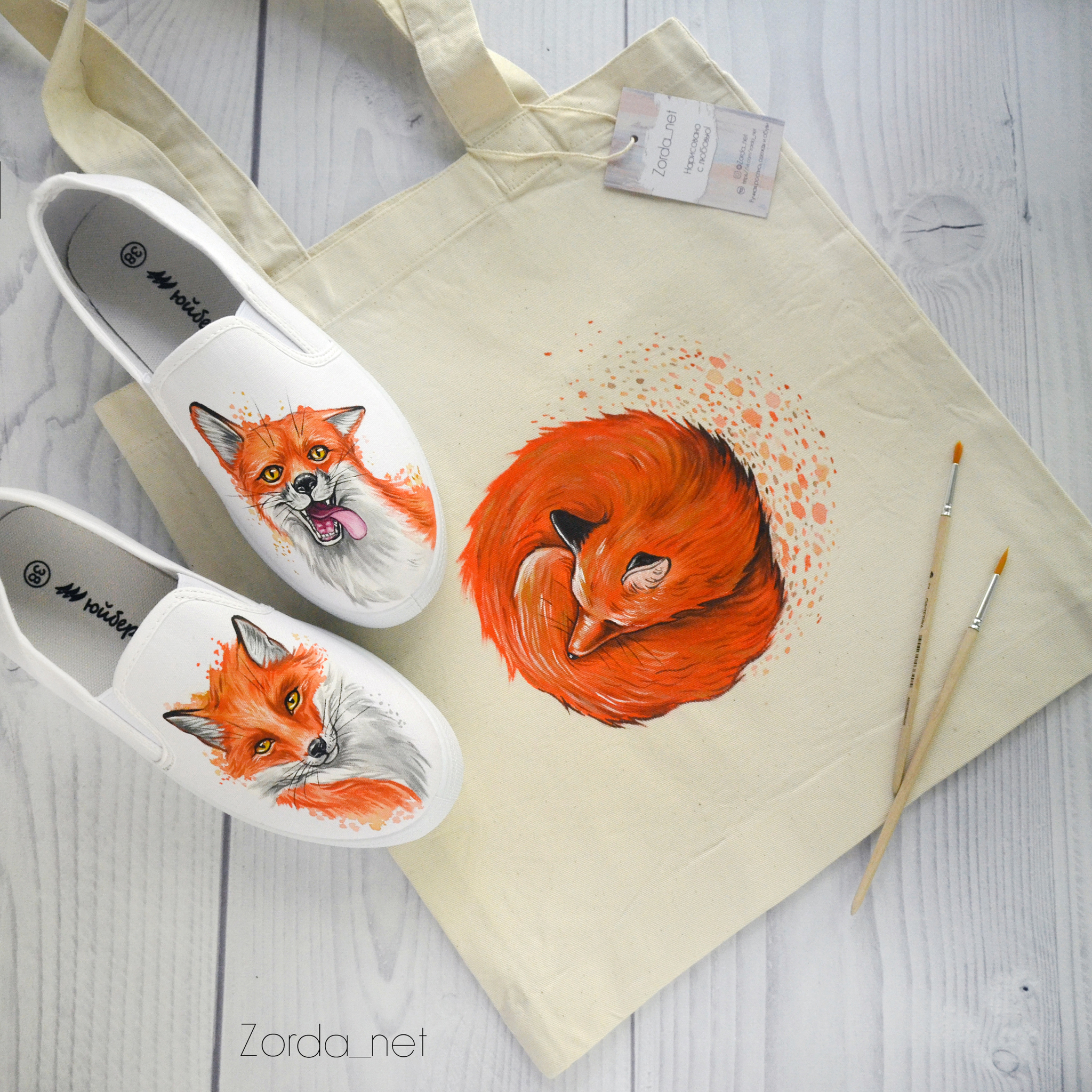 There are no many chanterelles! - My, Needlework without process, Friday tag is mine, Handmade, Fox, Shoe painting, Longpost