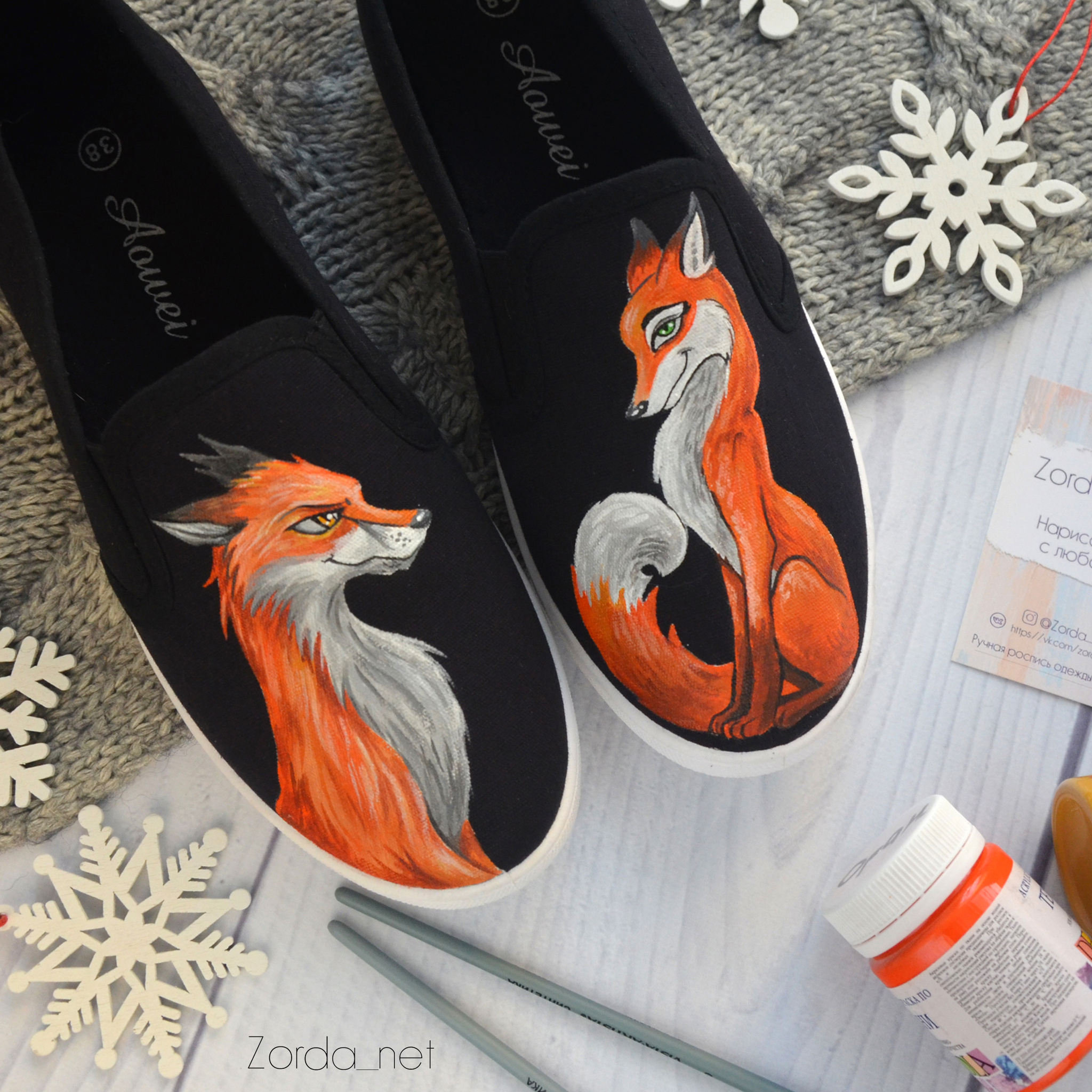 There are no many chanterelles! - My, Needlework without process, Friday tag is mine, Handmade, Fox, Shoe painting, Longpost