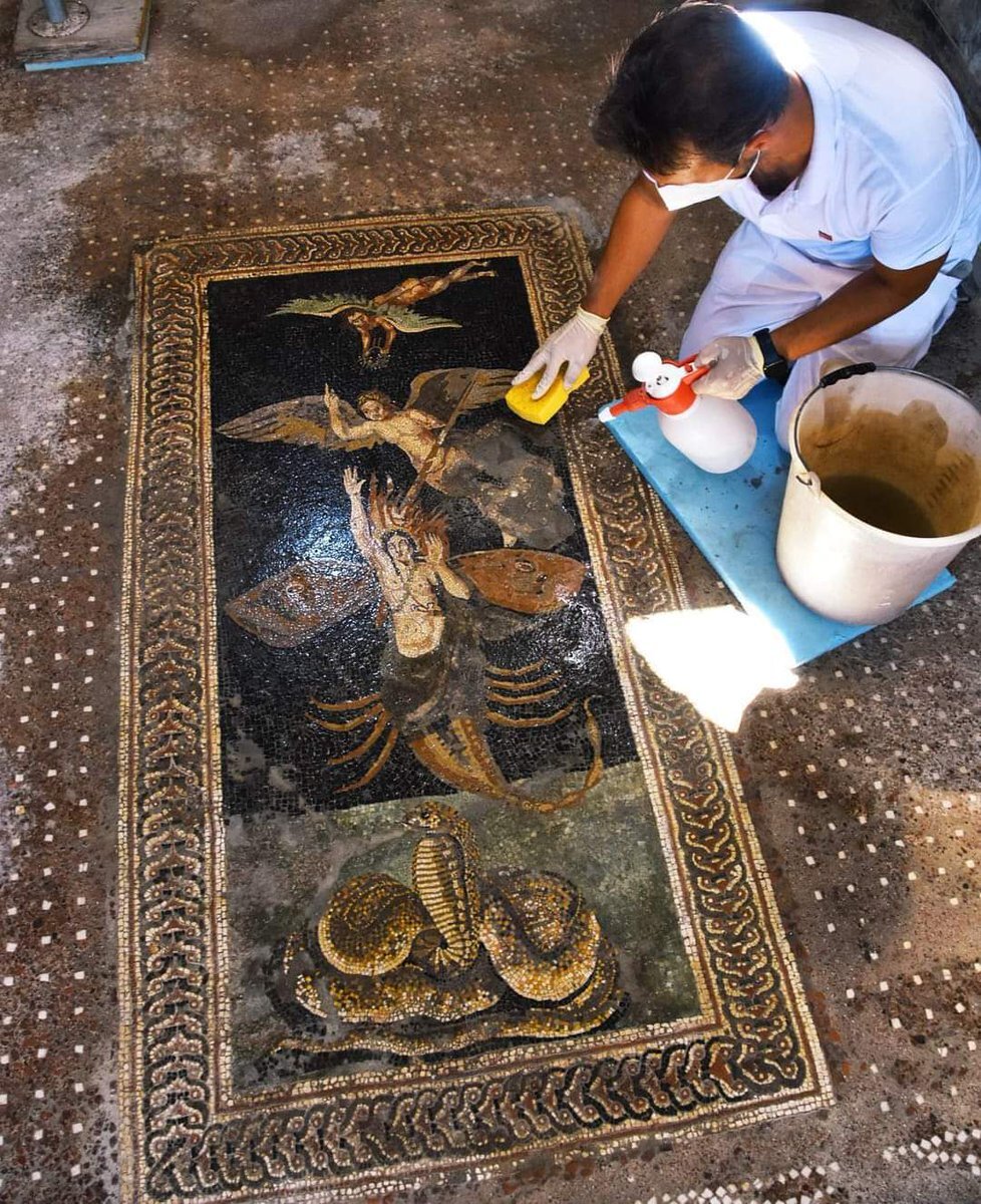 Mosaic discovered during excavations in Pompeii - Mosaic, Pompeii, Ancient Rome, Excavations