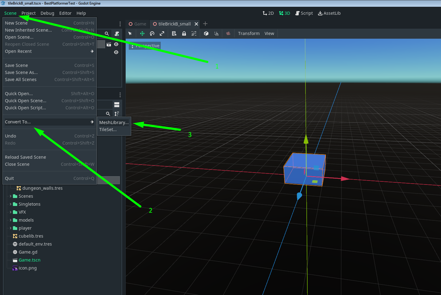 Godot. 2.5DPlatformer. GridMap and MeshLibrary - My, Gamedev, Инди, Godot, Godot Engine, Development of, Soundless, Longpost