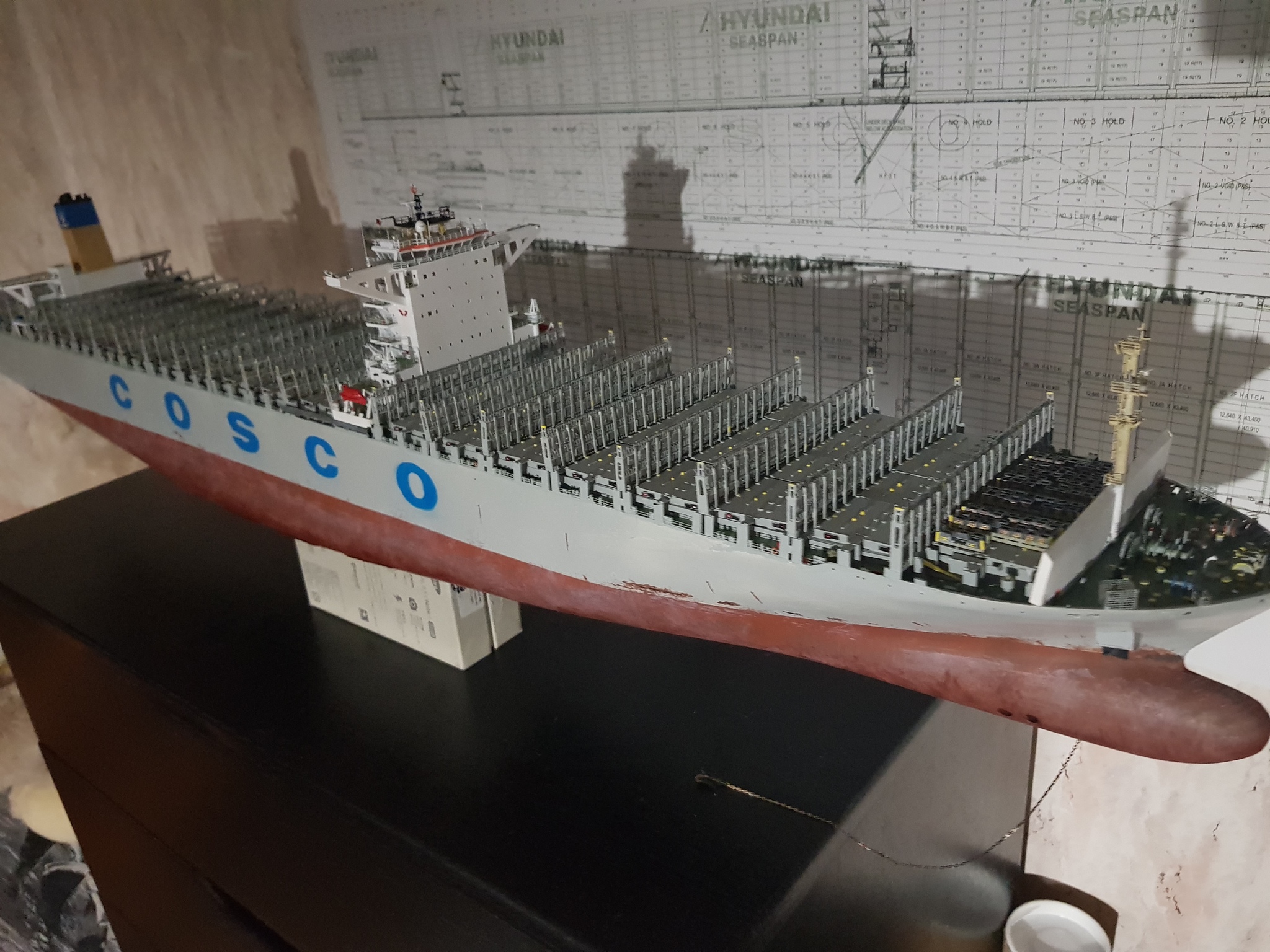 1:350 COSCO container ship - My, Scale model, Vessel, Ship, Modeling, Collection, Miniature, Painting miniatures, Collecting, Longpost