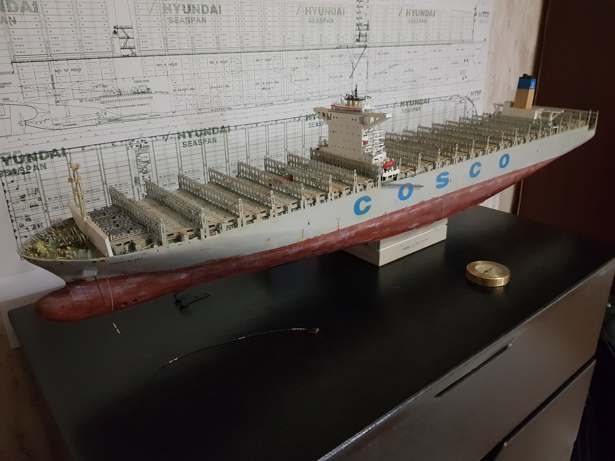 1:350 COSCO container ship - My, Scale model, Vessel, Ship, Modeling, Collection, Miniature, Painting miniatures, Collecting, Longpost