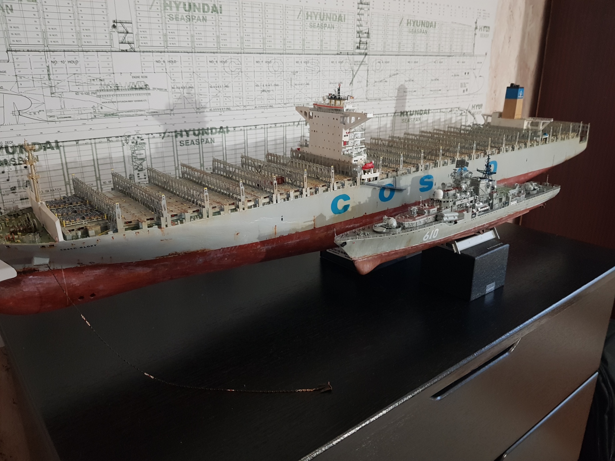 1:350 COSCO container ship - My, Scale model, Vessel, Ship, Modeling, Collection, Miniature, Painting miniatures, Collecting, Longpost